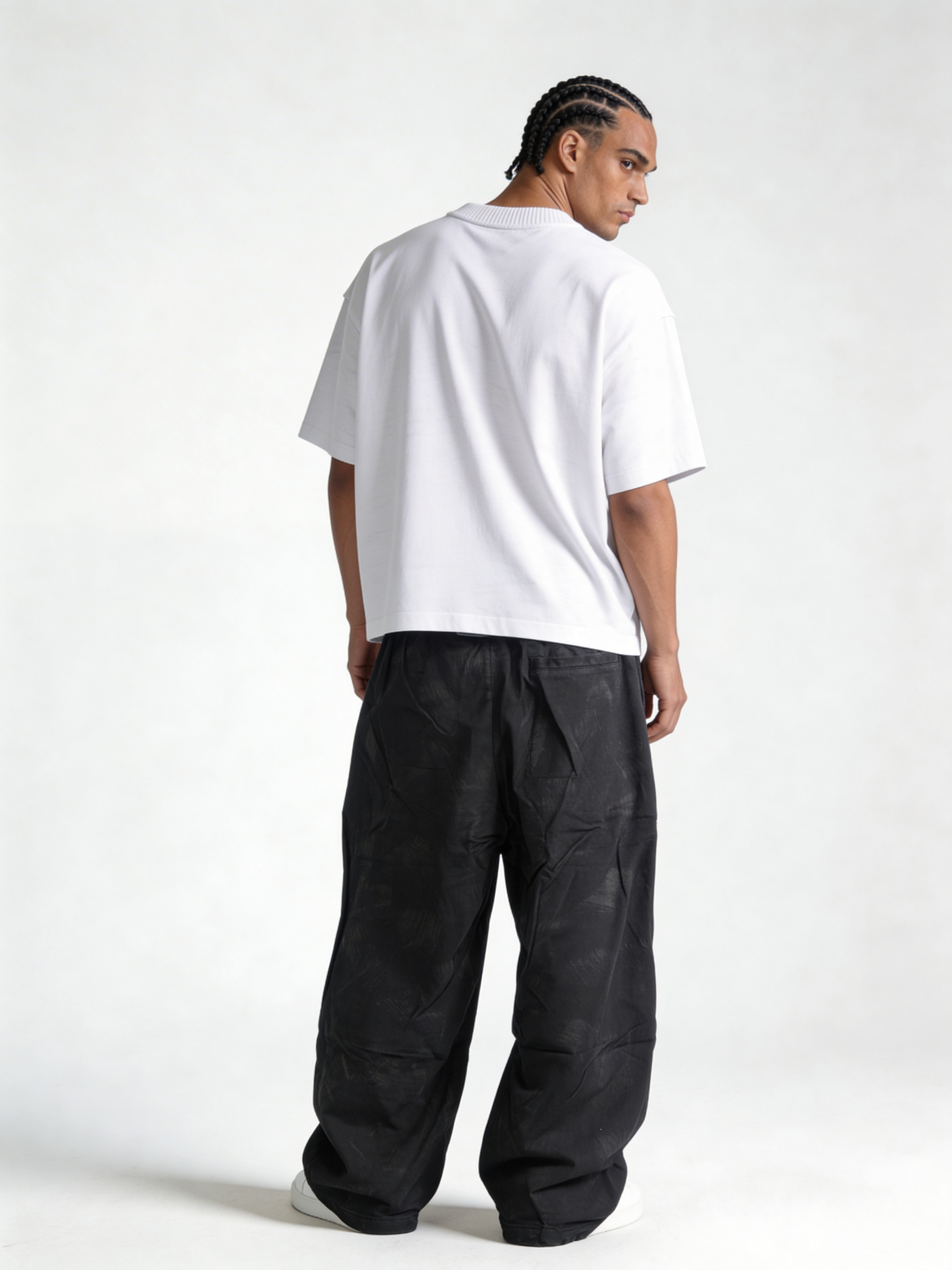 Relaxed Wide-Leg Acid-Washed Cotton Canvas Trousers - unbranded