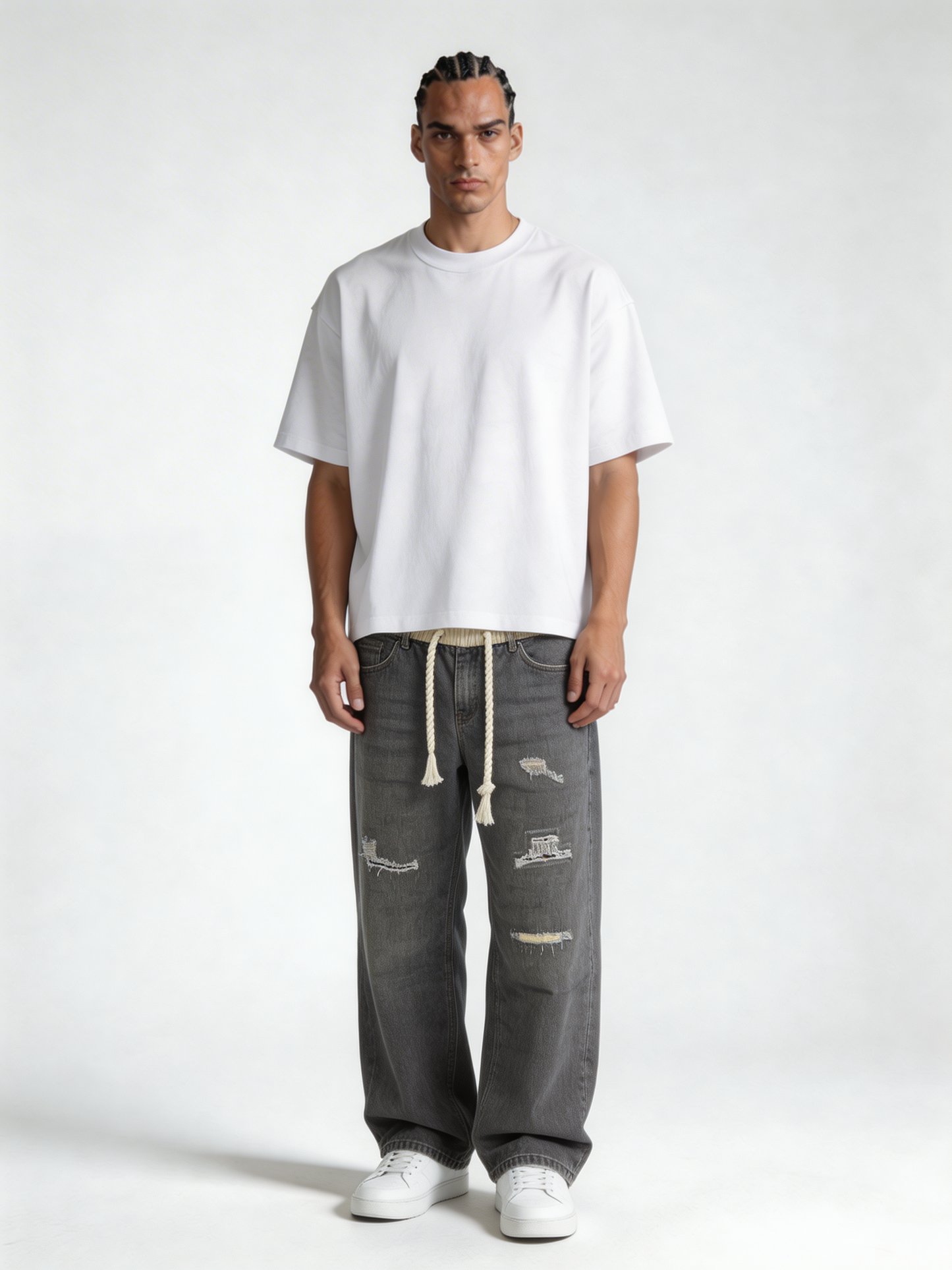 Relaxed Wide-Leg Distressed Cotton Denim - unbranded