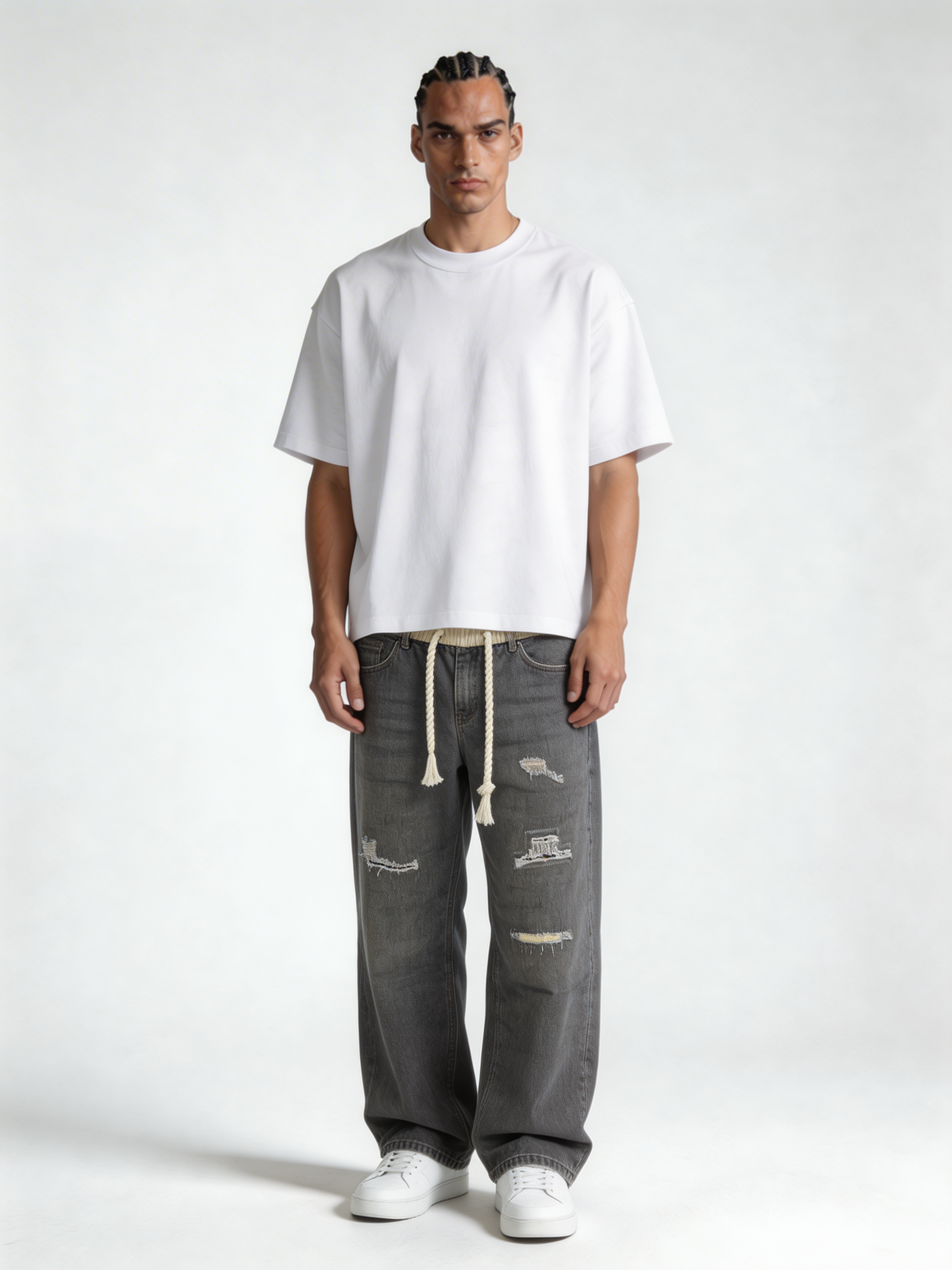 Relaxed Wide-Leg Distressed Cotton Denim - unbranded