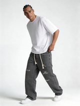 Relaxed Wide-Leg Distressed Cotton Denim - unbranded