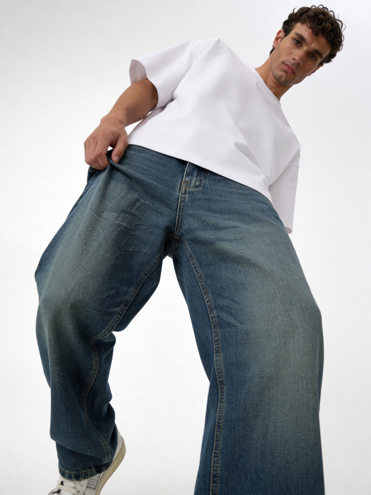 Oversized Rigid Cotton Baggy Jeans - DEHNM