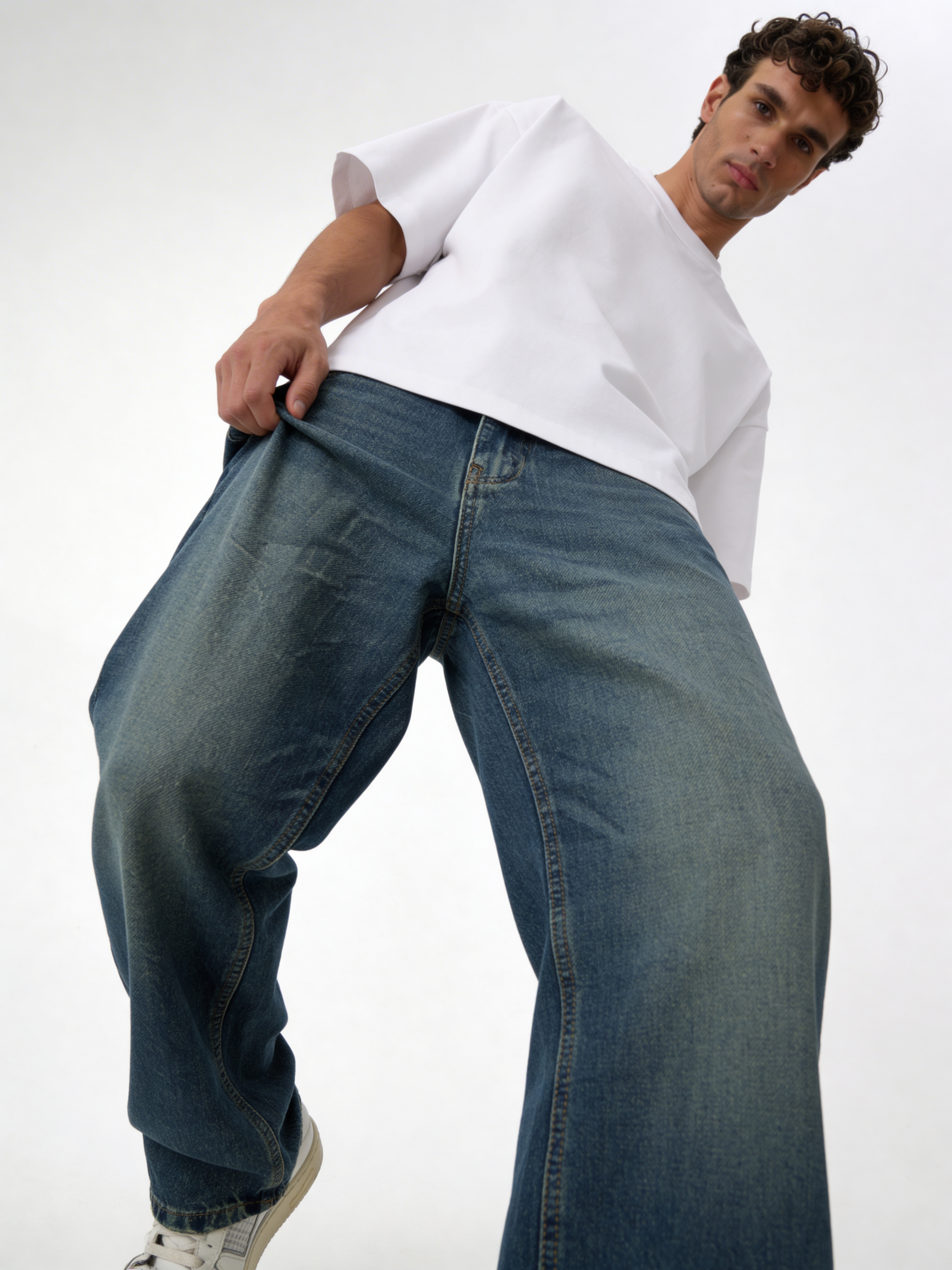Oversized Rigid Cotton Baggy Jeans - DEHNM