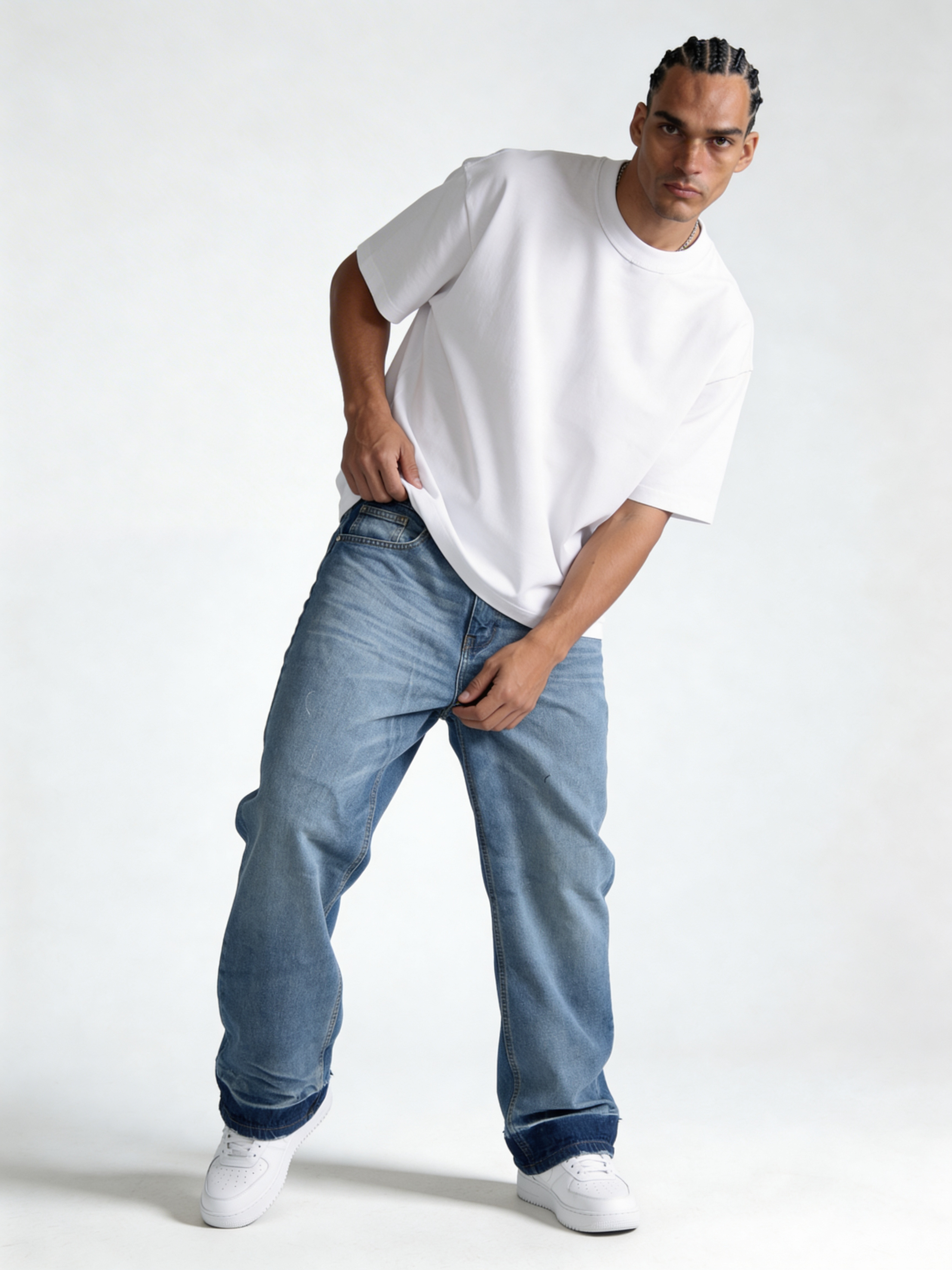 Relaxed Wide-Leg Raw-Cuff Denim - STONIM