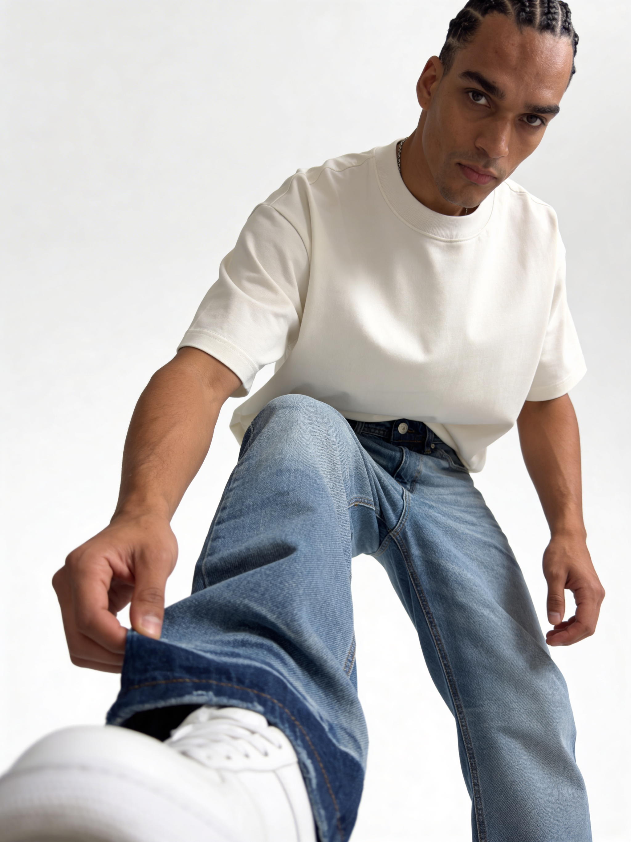 Relaxed Wide-Leg Raw-Cuff Denim - STONIM