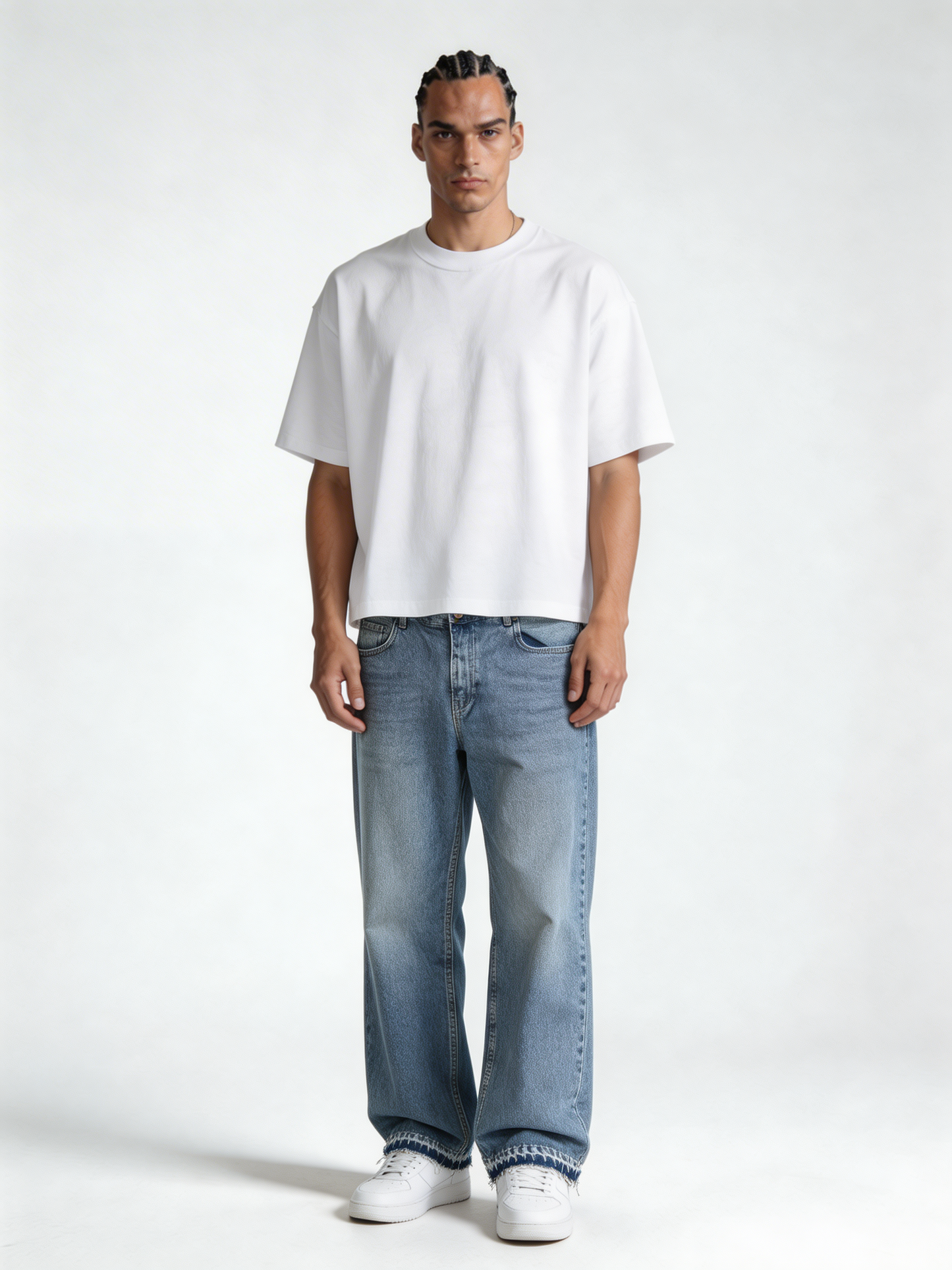 Relaxed Wide-Leg Raw-Hem Denim - STONIM