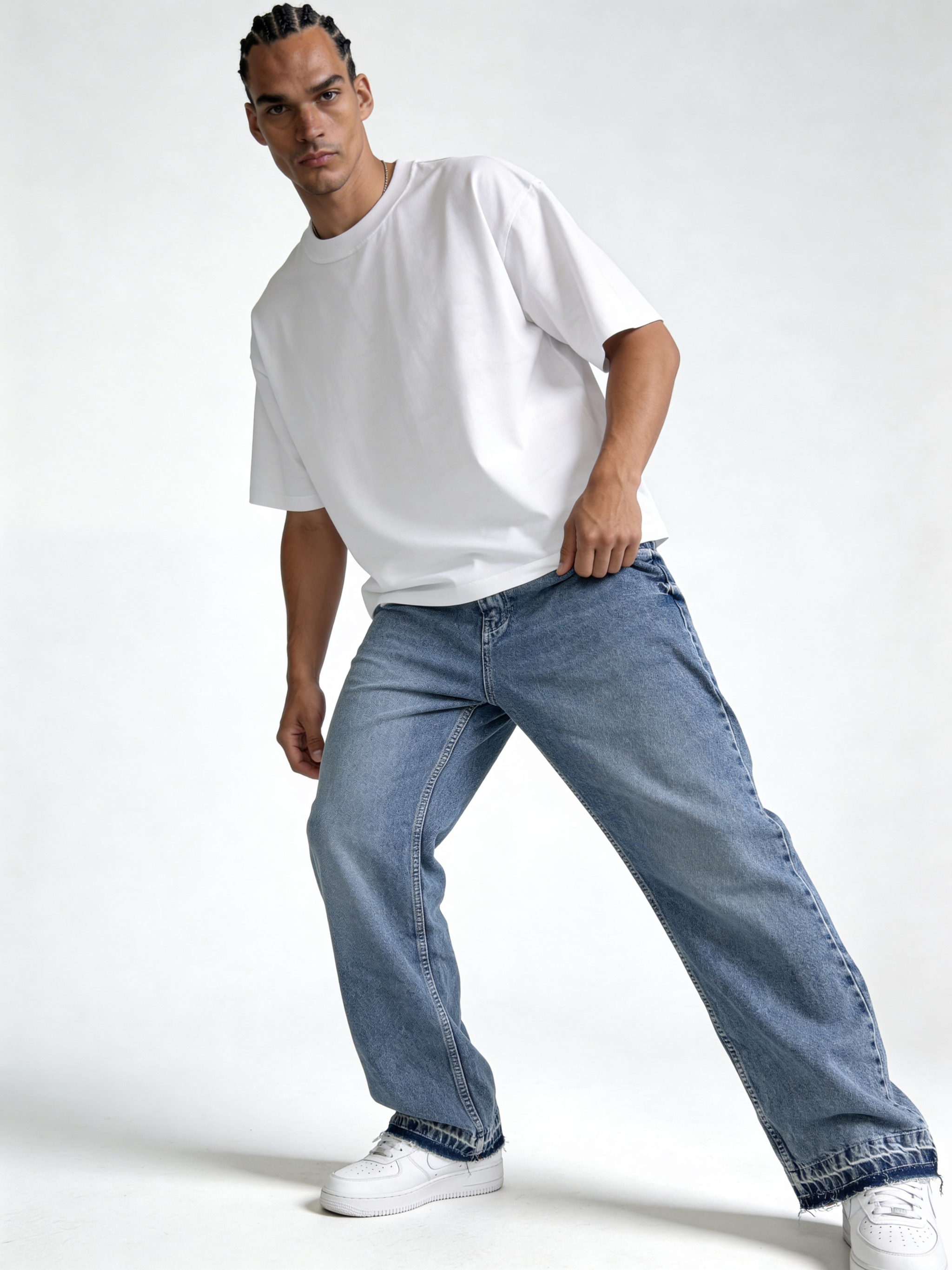 Relaxed Wide-Leg Raw-Hem Denim - STONIM