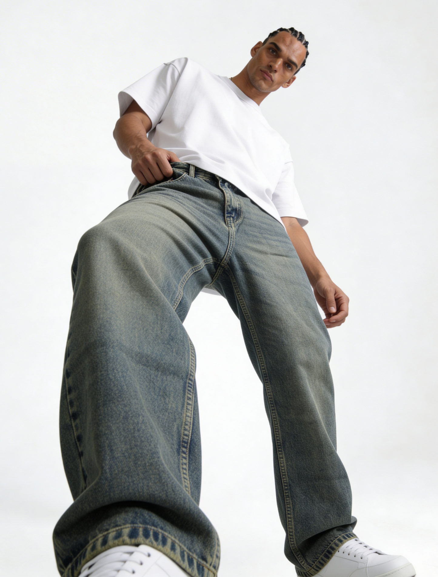 Oversized Rigid Cotton Baggy Jeans - DEHNM