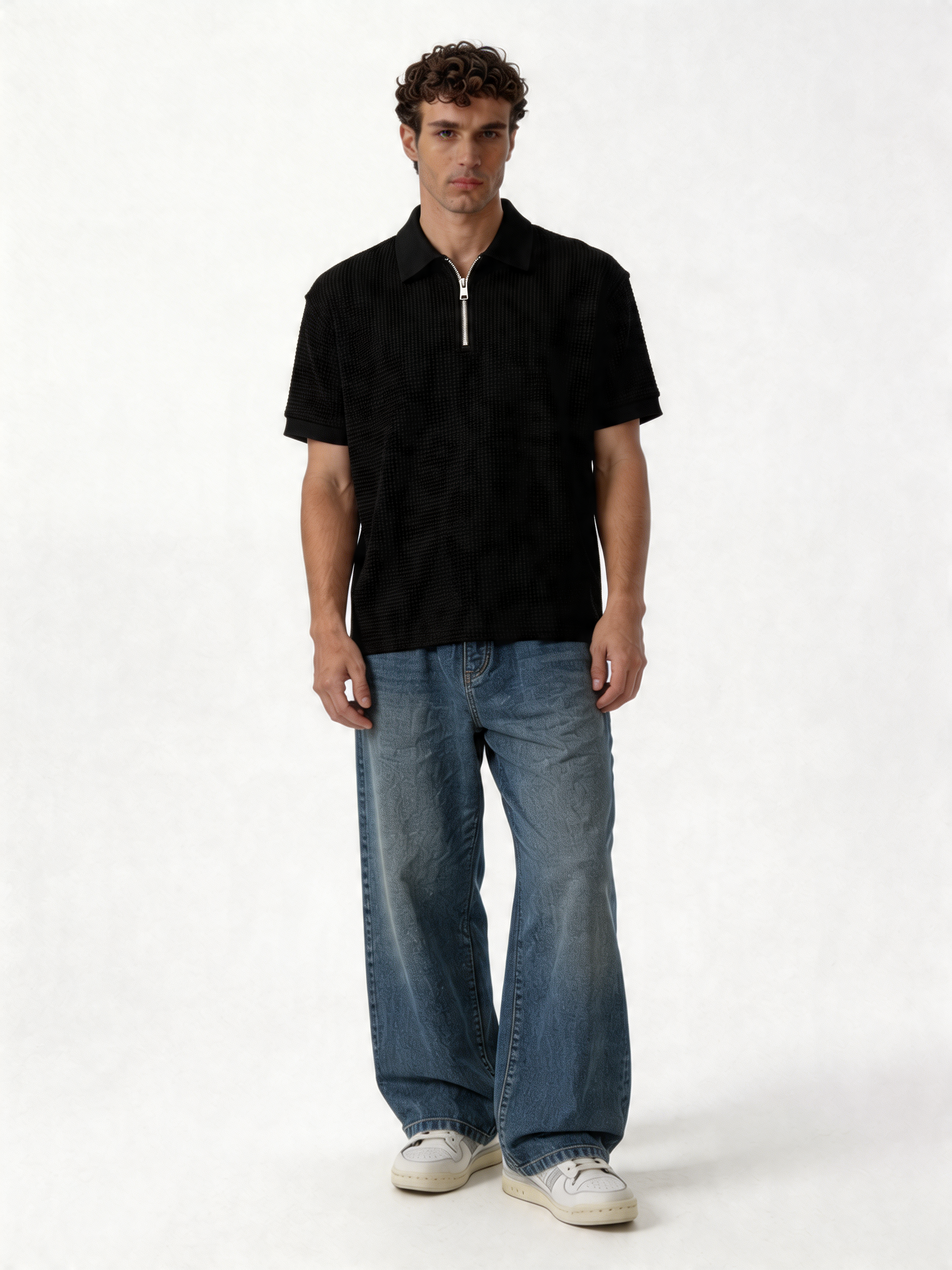 Textured Zip Polo Knit Regular Fit - brotherhood