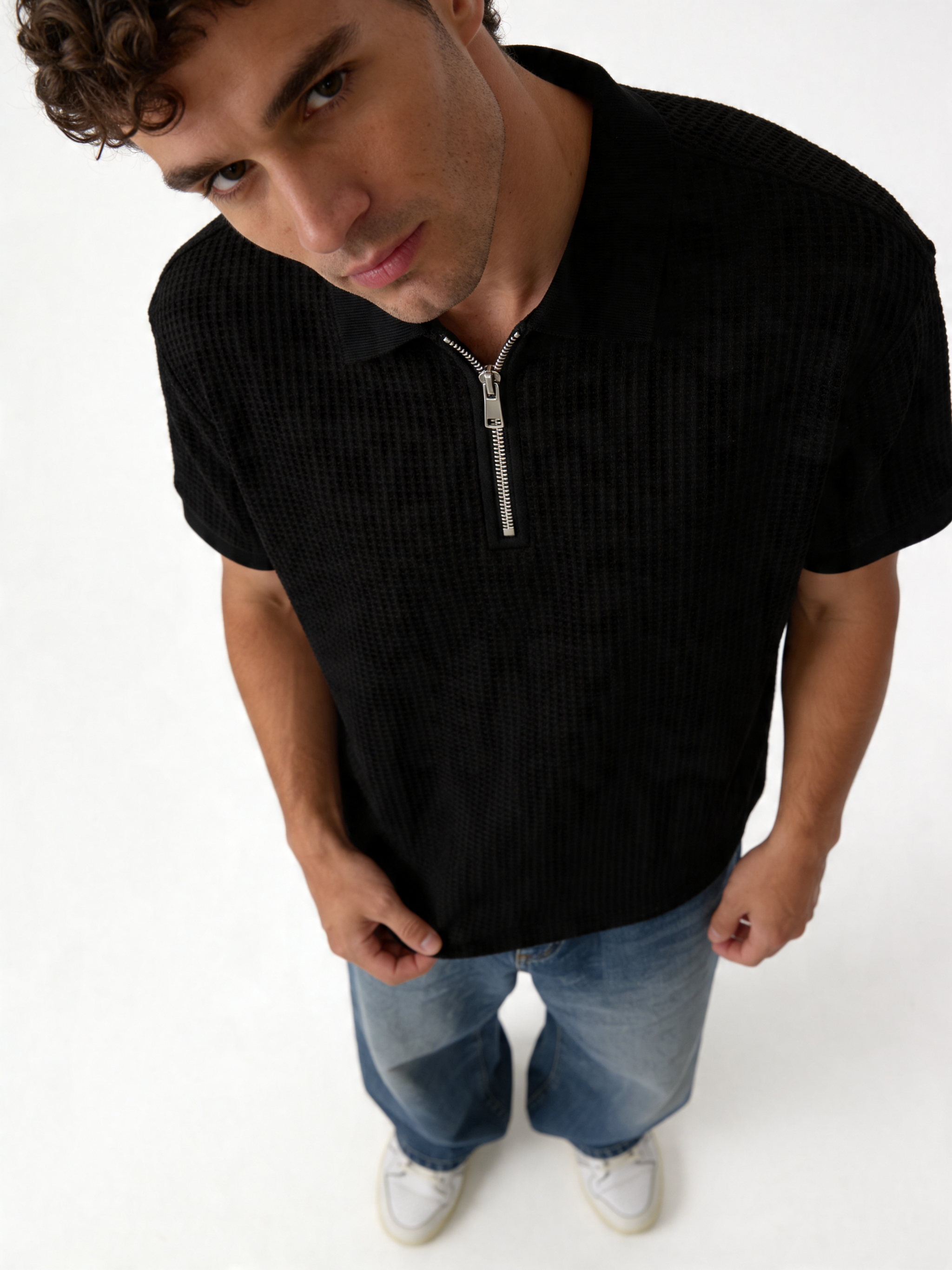 Textured Zip Polo Knit Regular Fit - brotherhood