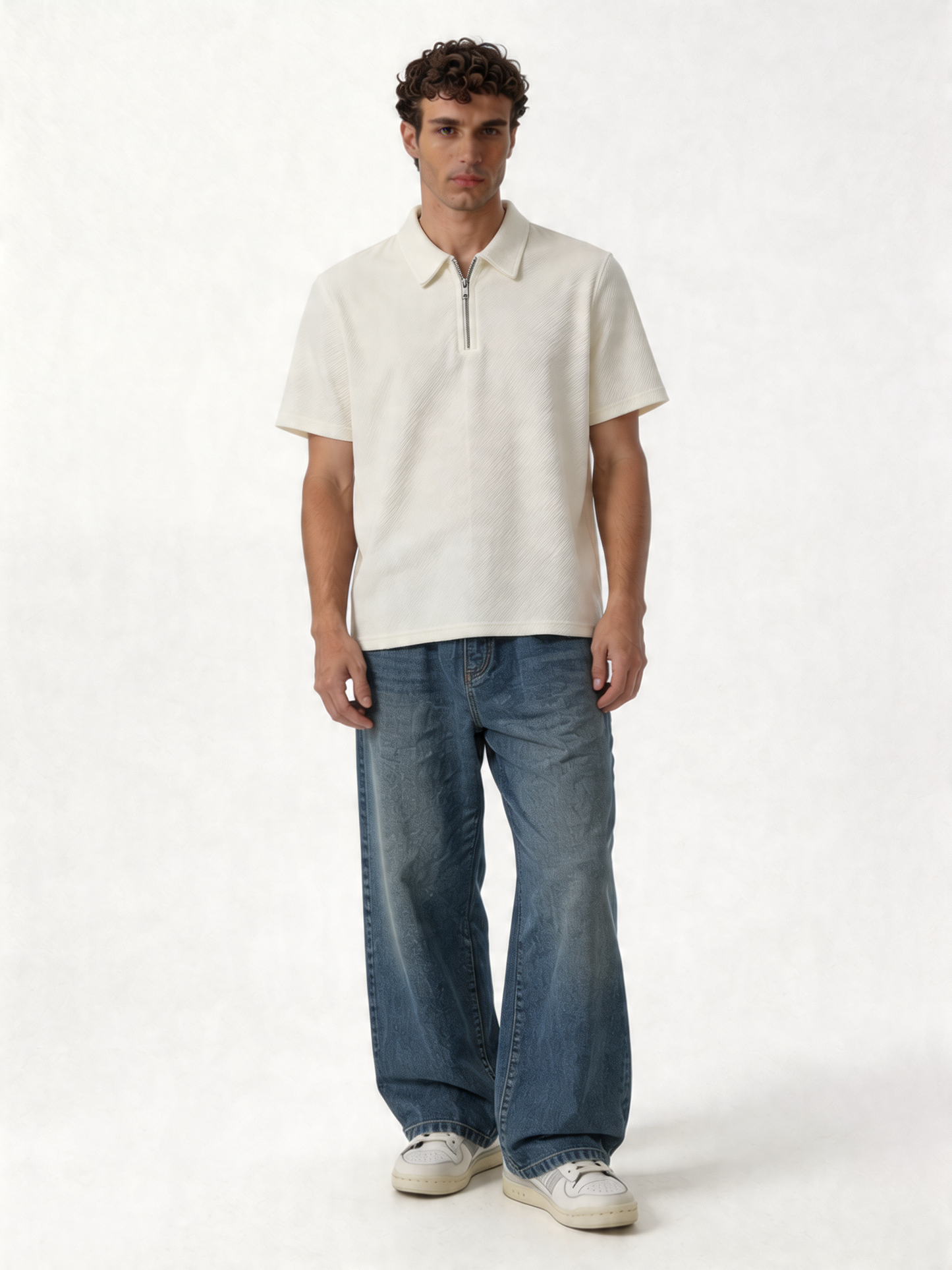 Textured Zip Polo Knit Regular Fit - brotherhood