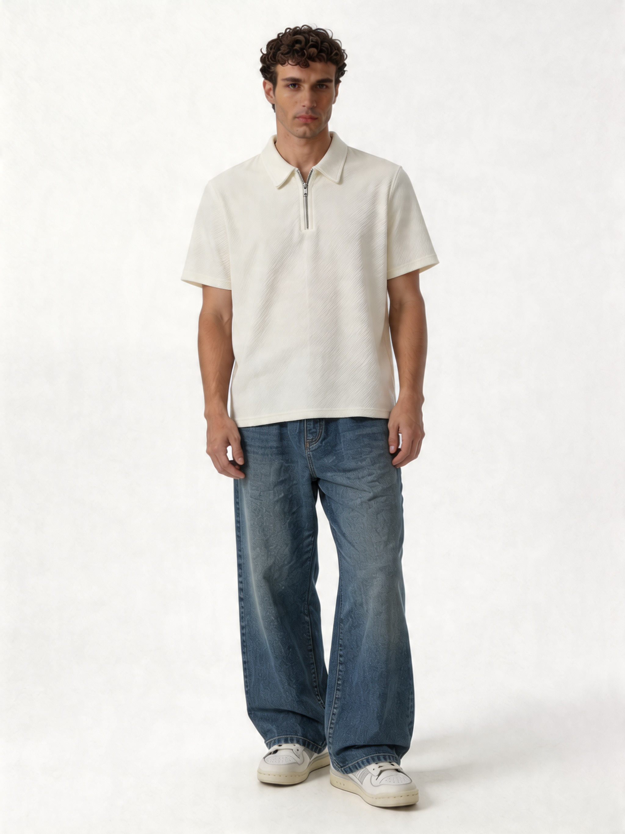 Textured Zip Polo Knit Regular Fit - brotherhood