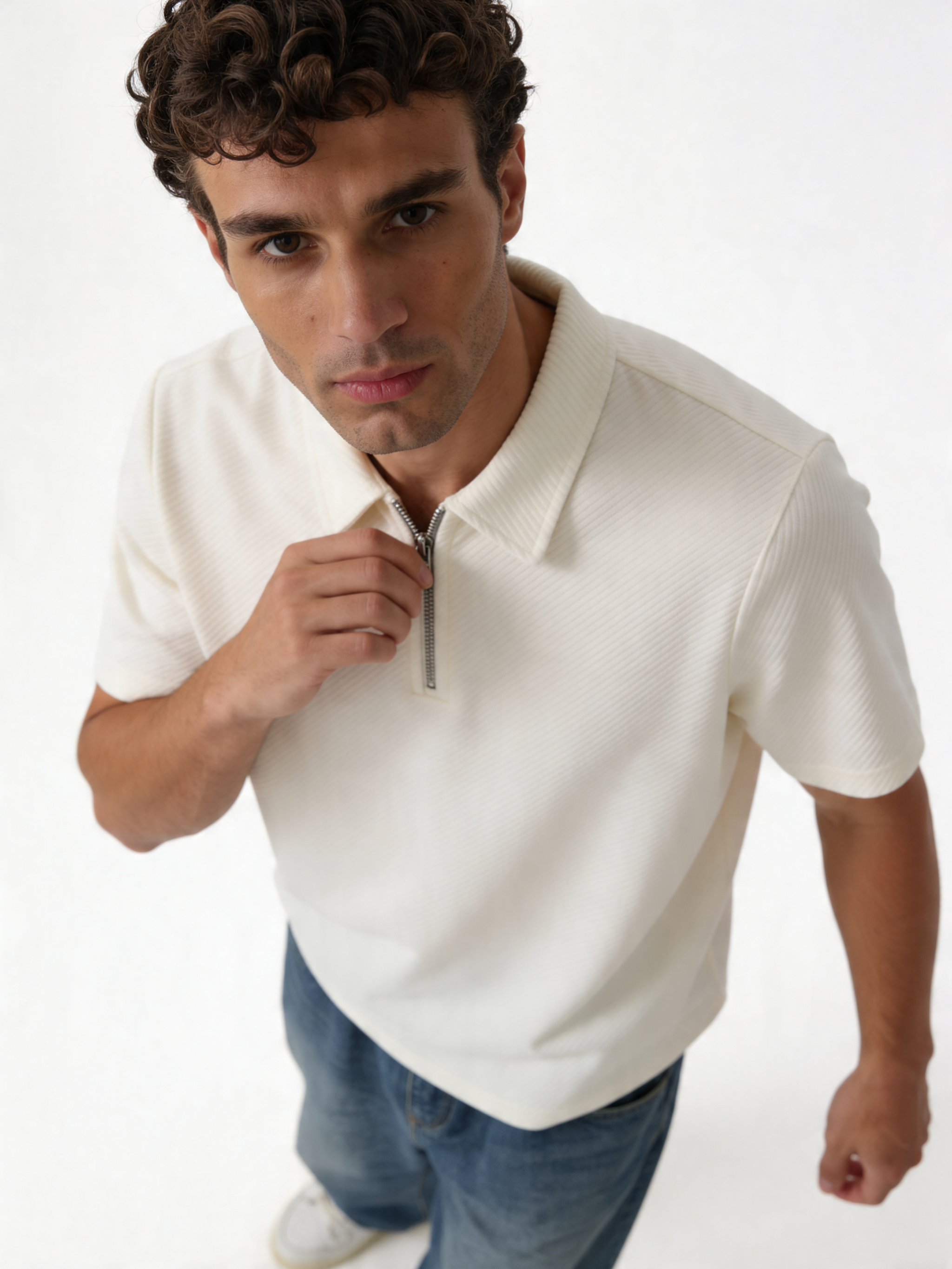 Textured Zip Polo Knit Regular Fit - brotherhood