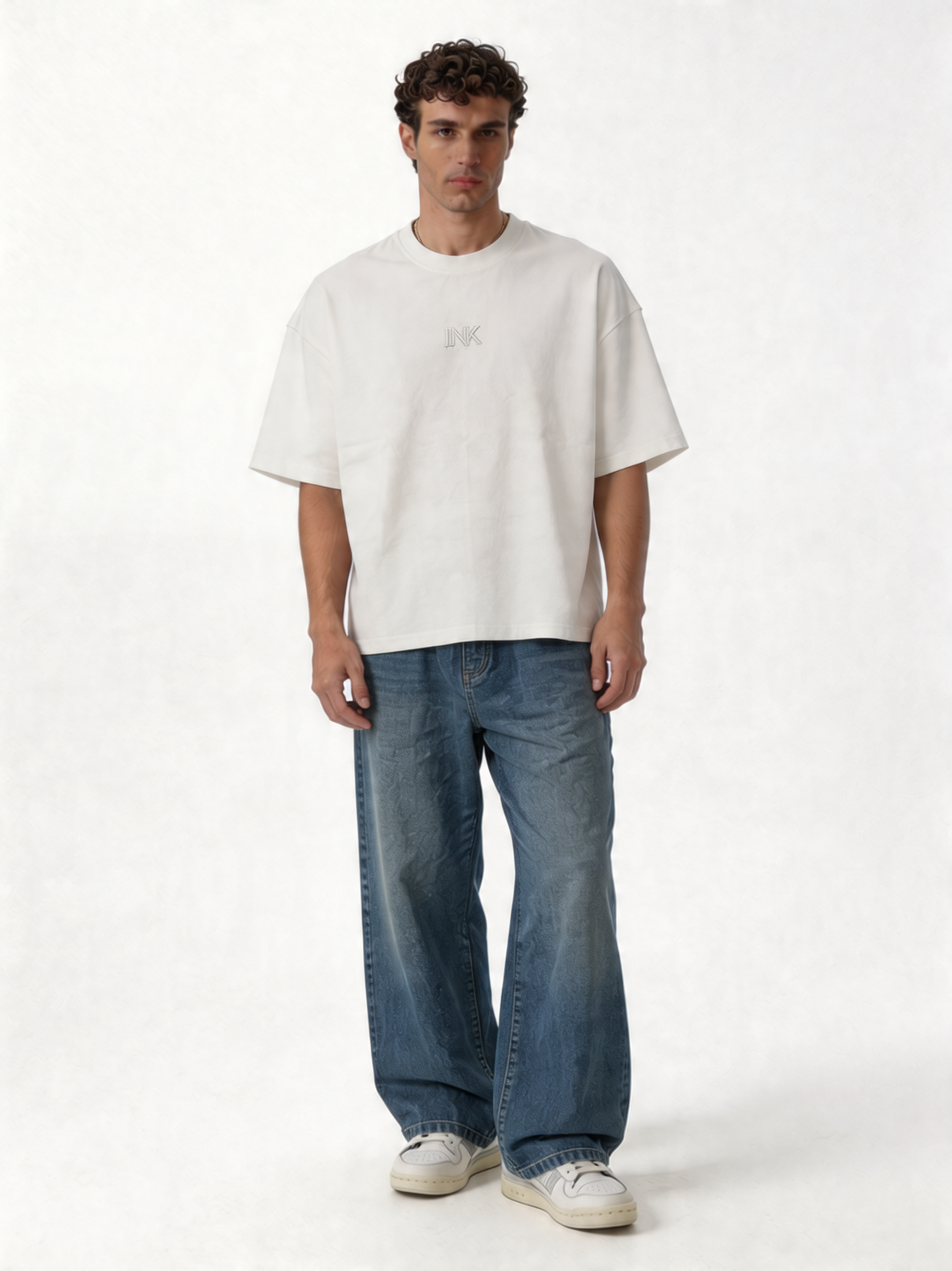 Embroidered Logo T-Shirt Cotton Boxy Fit - INK