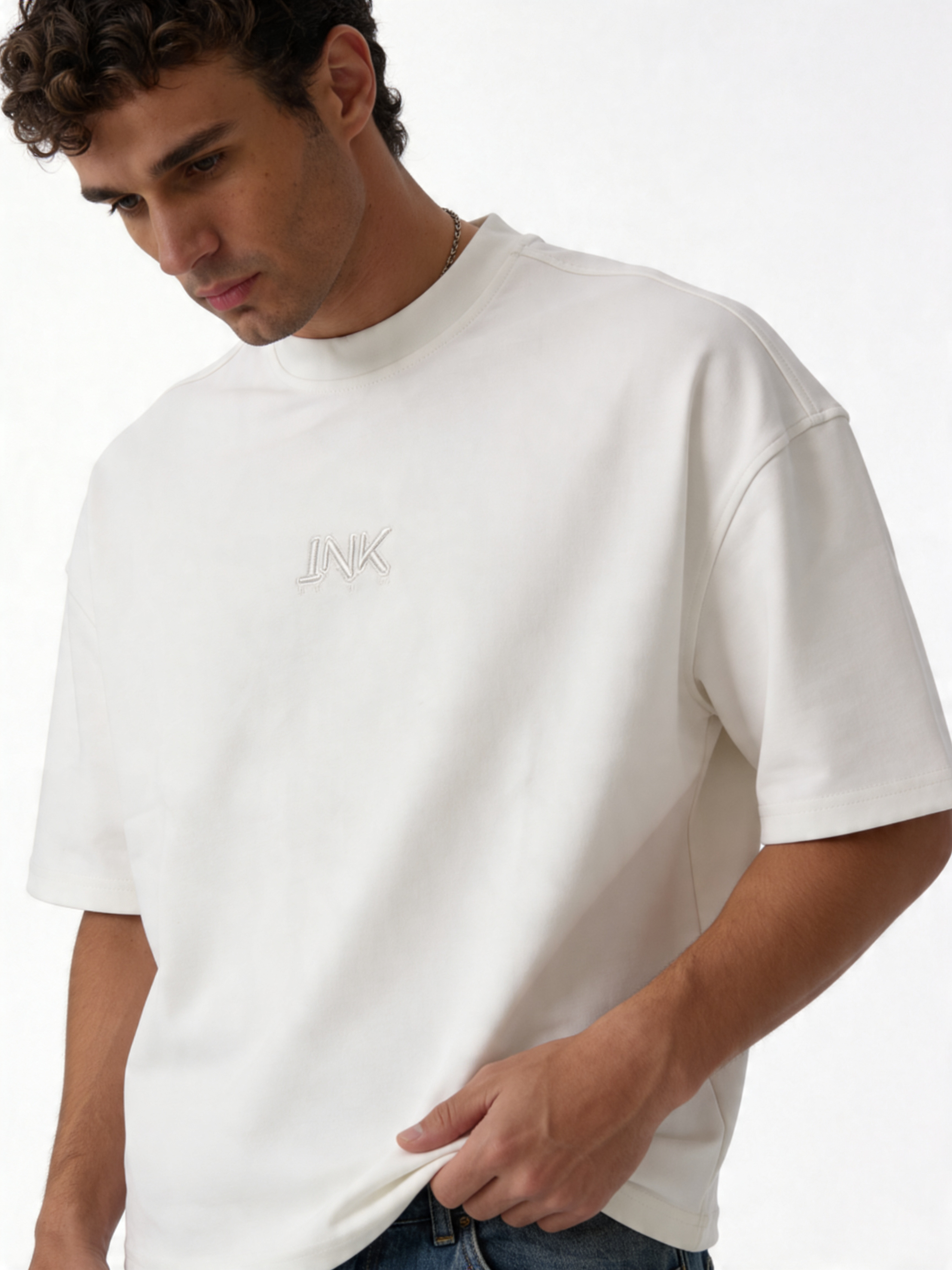Embroidered Logo T-Shirt Cotton Boxy Fit - INK