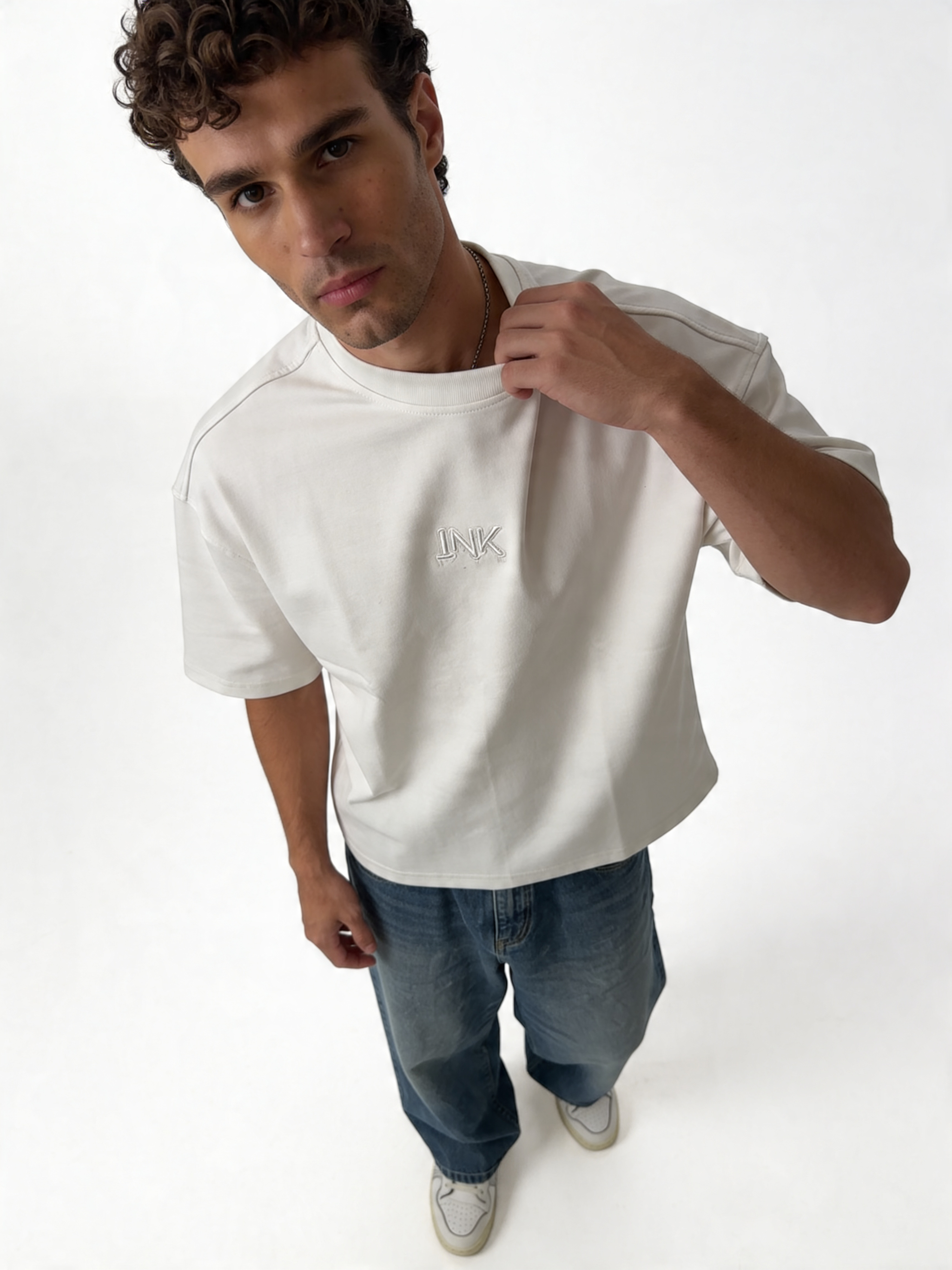 Embroidered Logo T-Shirt Cotton Boxy Fit - INK