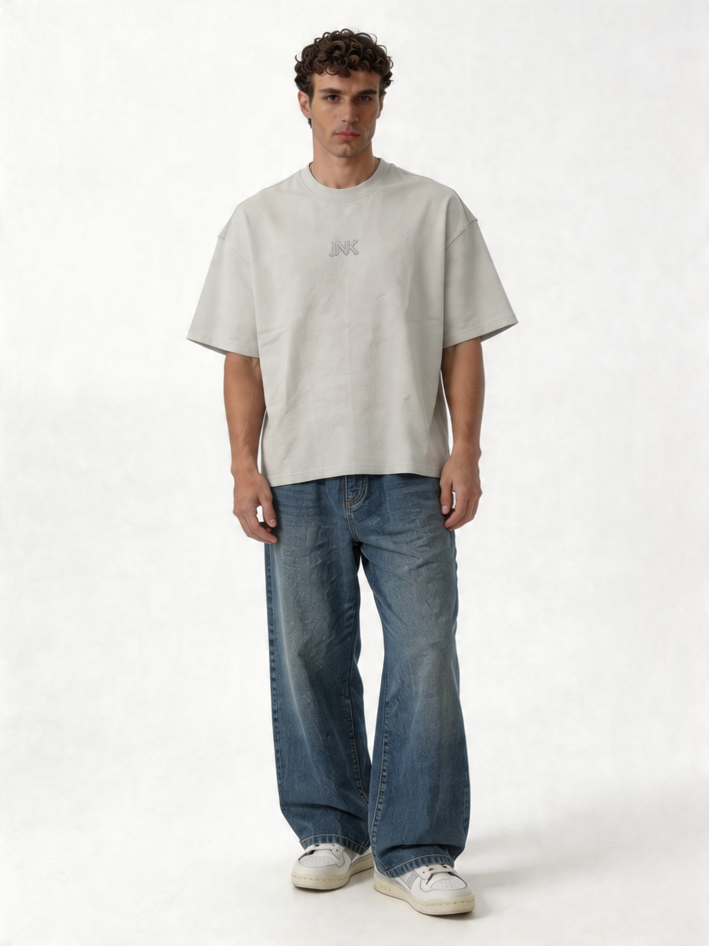 Embroidered Logo T-Shirt Cotton Boxy Fit - INK