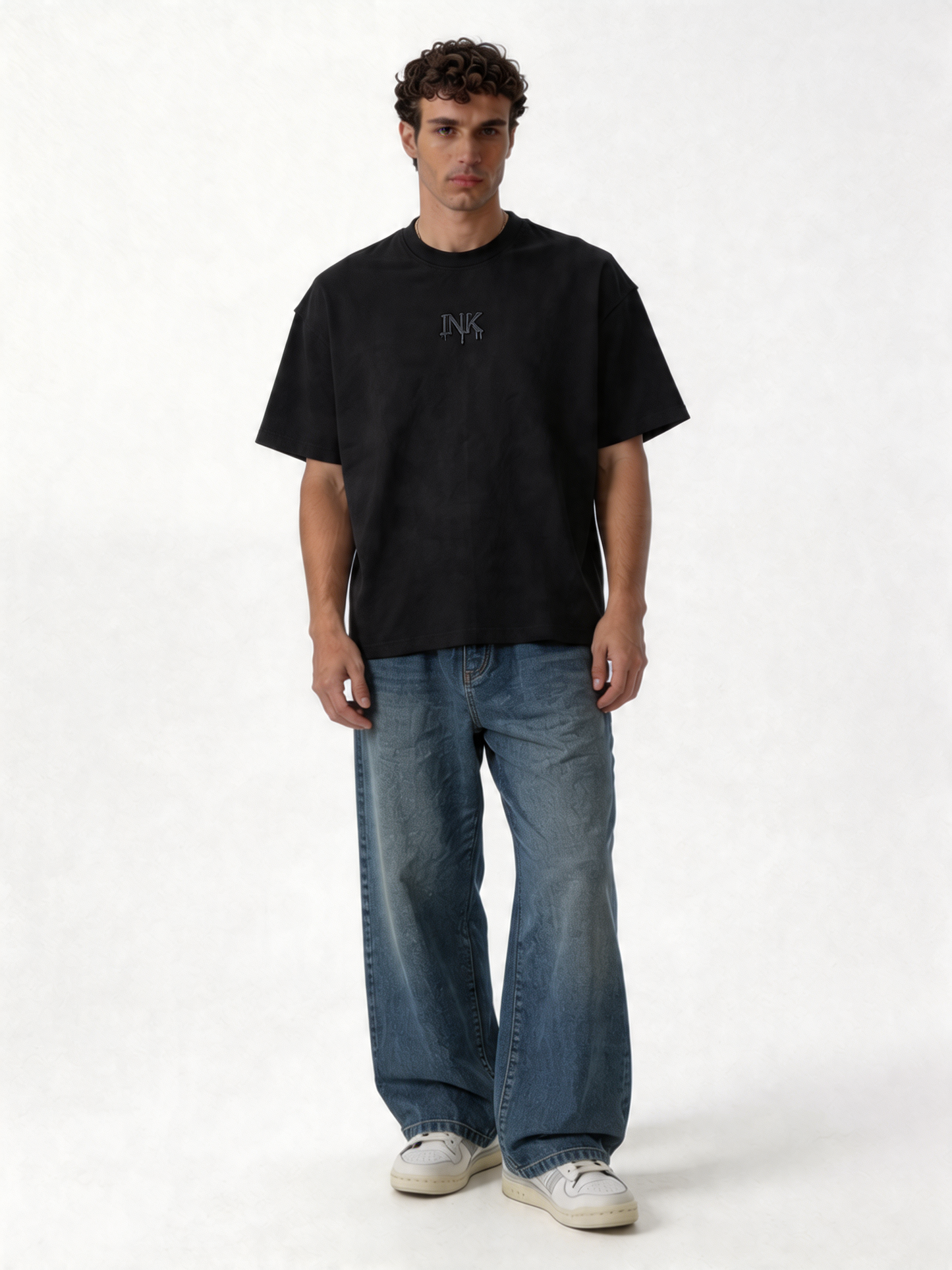Embroidered Logo T-Shirt Cotton Boxy Fit - INK