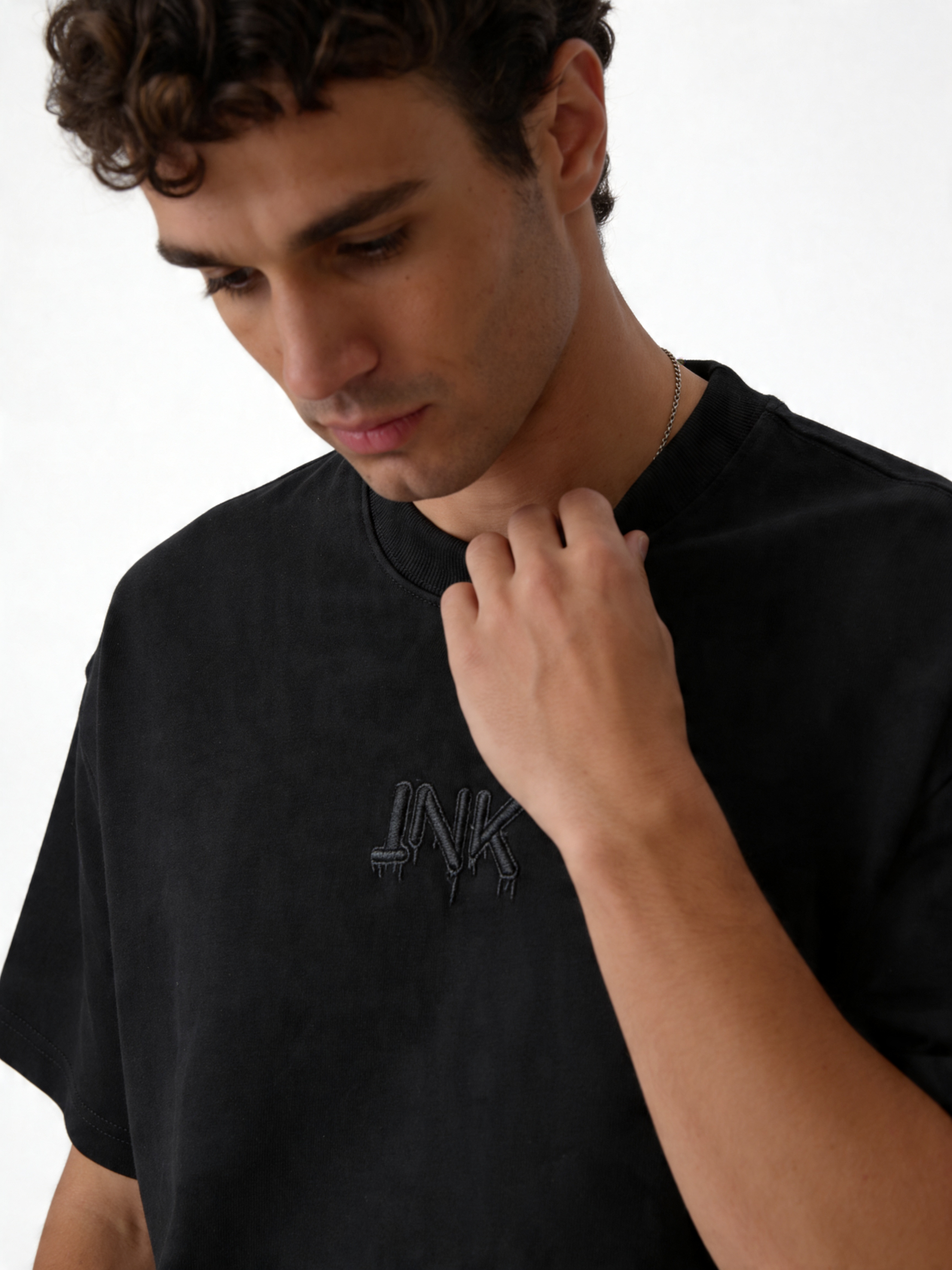 Embroidered Logo T-Shirt Cotton Boxy Fit - INK