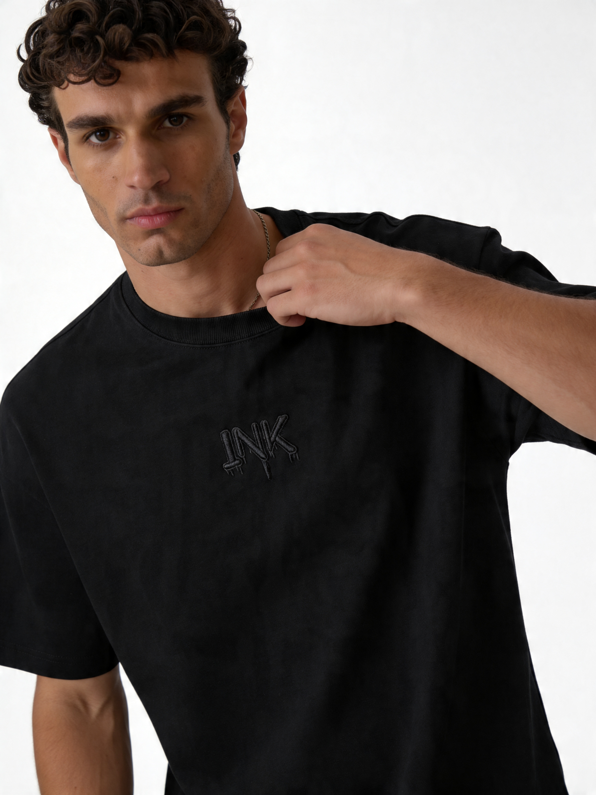 Embroidered Logo T-Shirt Cotton Boxy Fit - INK