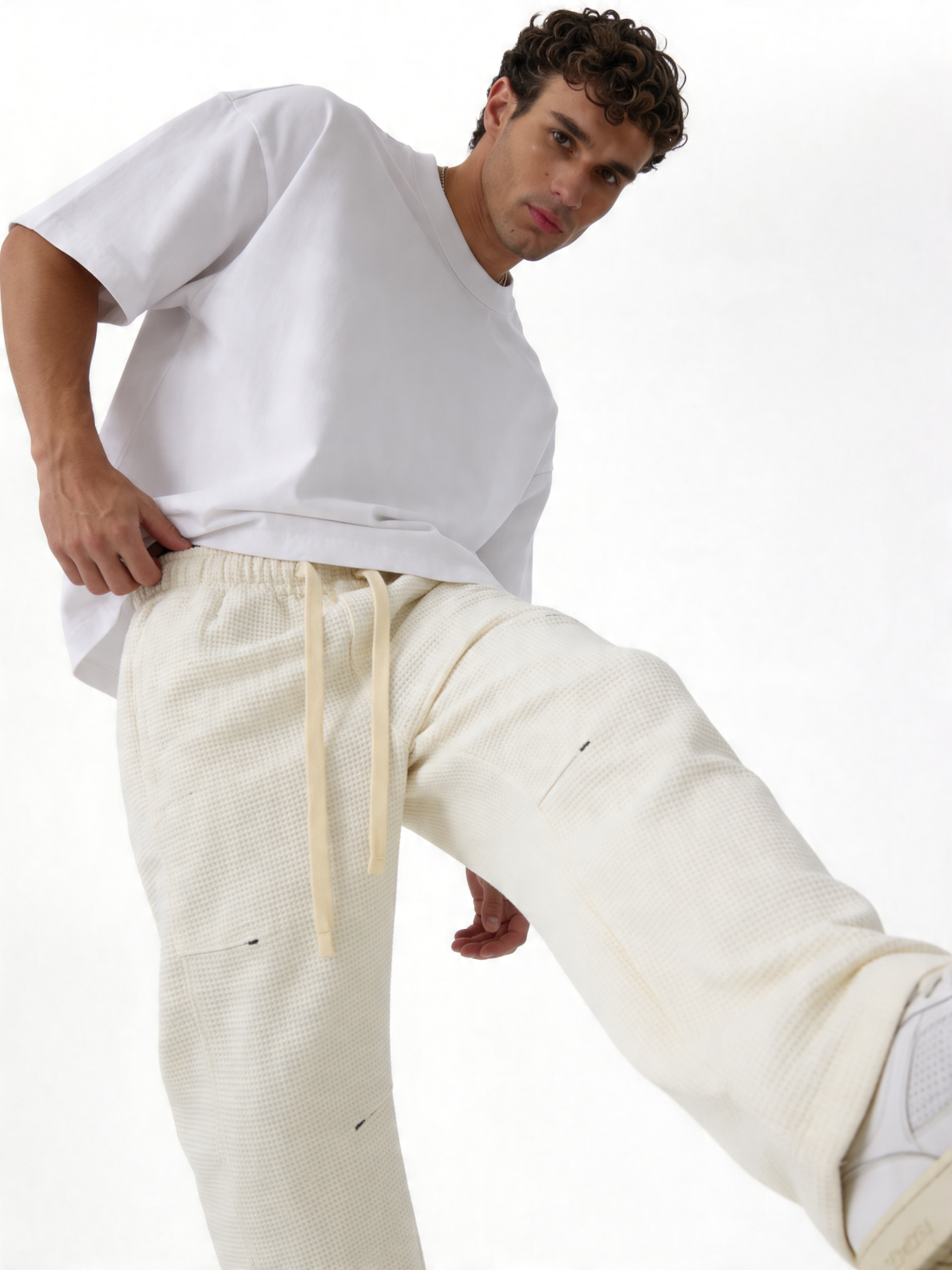 Panelled Drawstring Pants Knit Relaxed Fit - ink