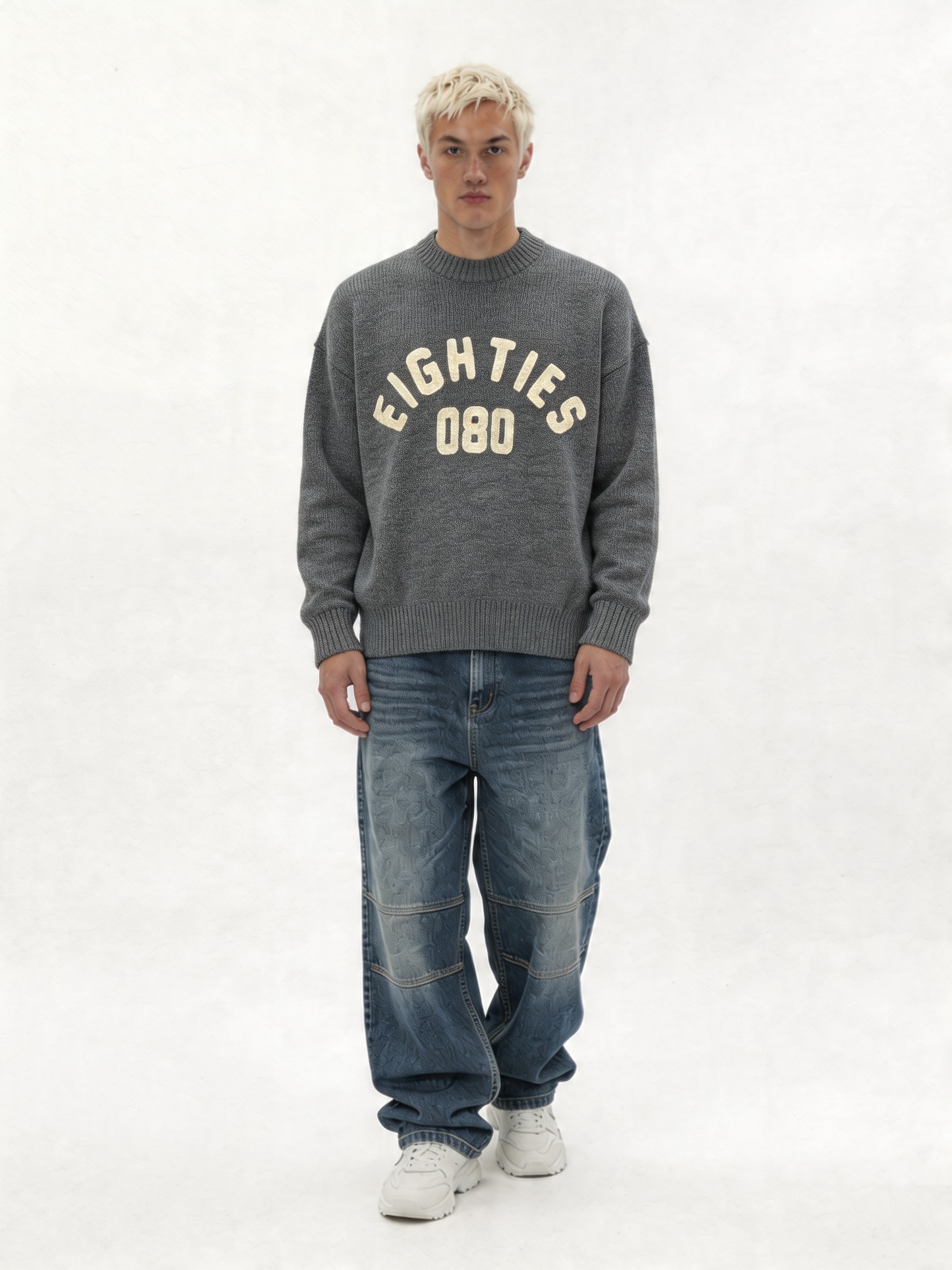 Graphic Sweater Knit Cotton Blend Relaxed Fit - Eighties