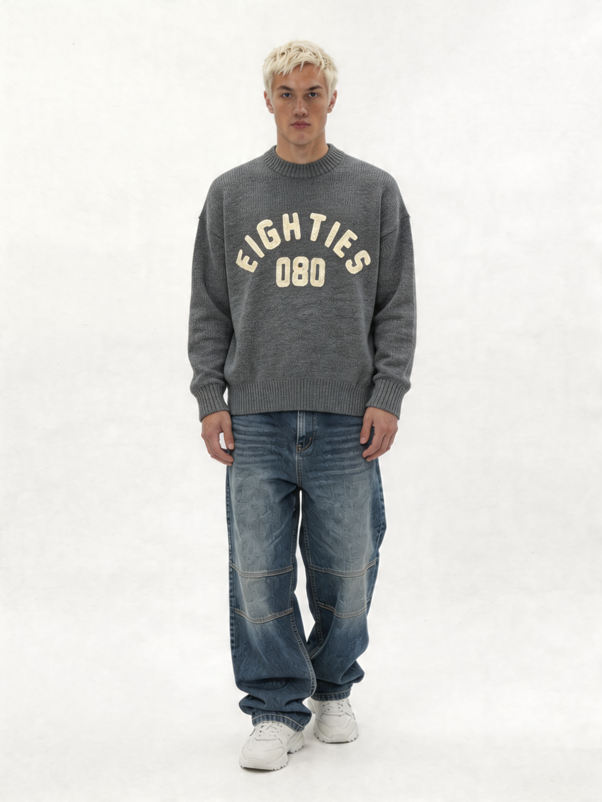 Graphic Sweater Knit Cotton Blend Relaxed Fit - Eighties
