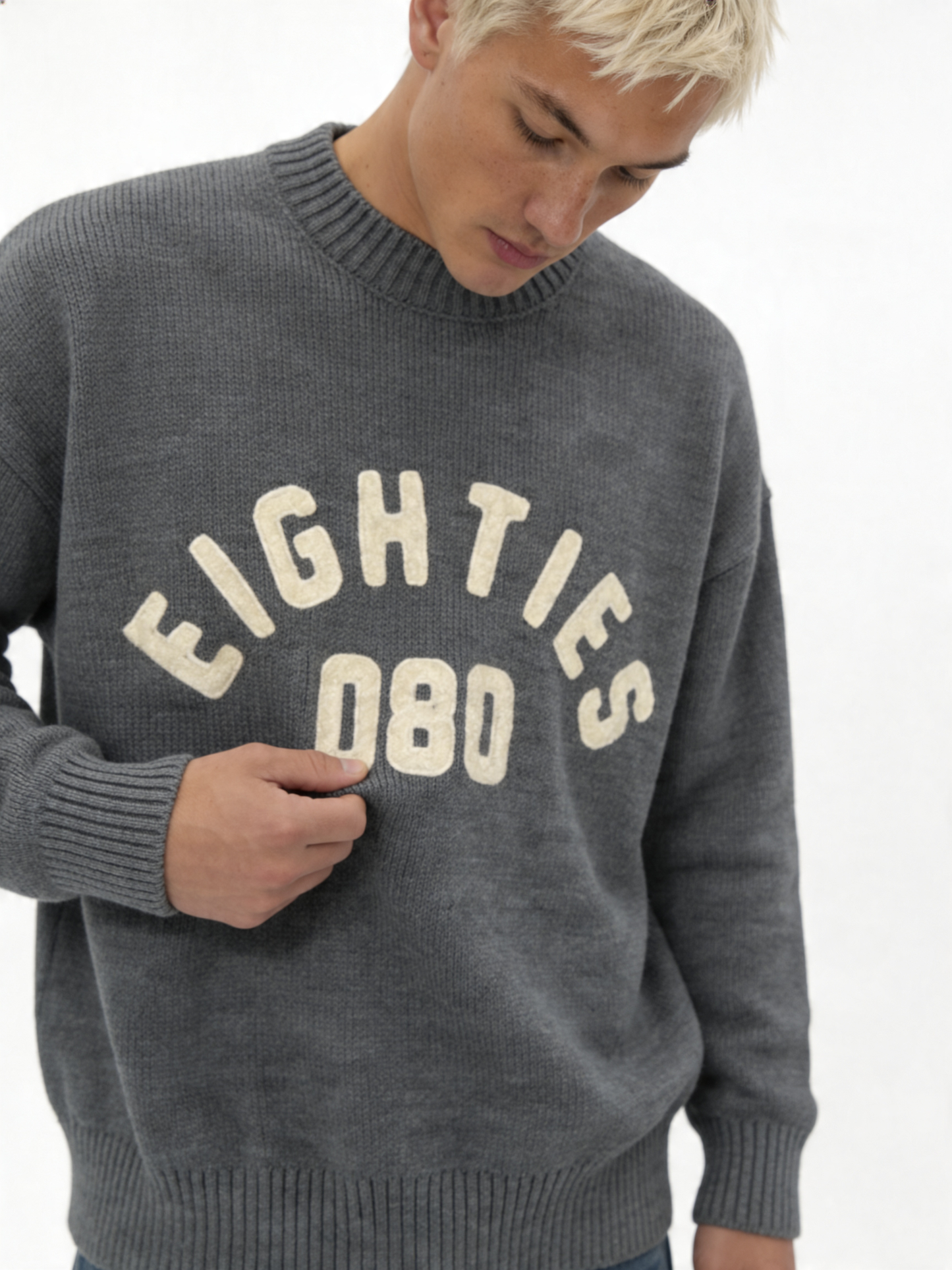 Graphic Sweater Knit Cotton Blend Relaxed Fit - Eighties
