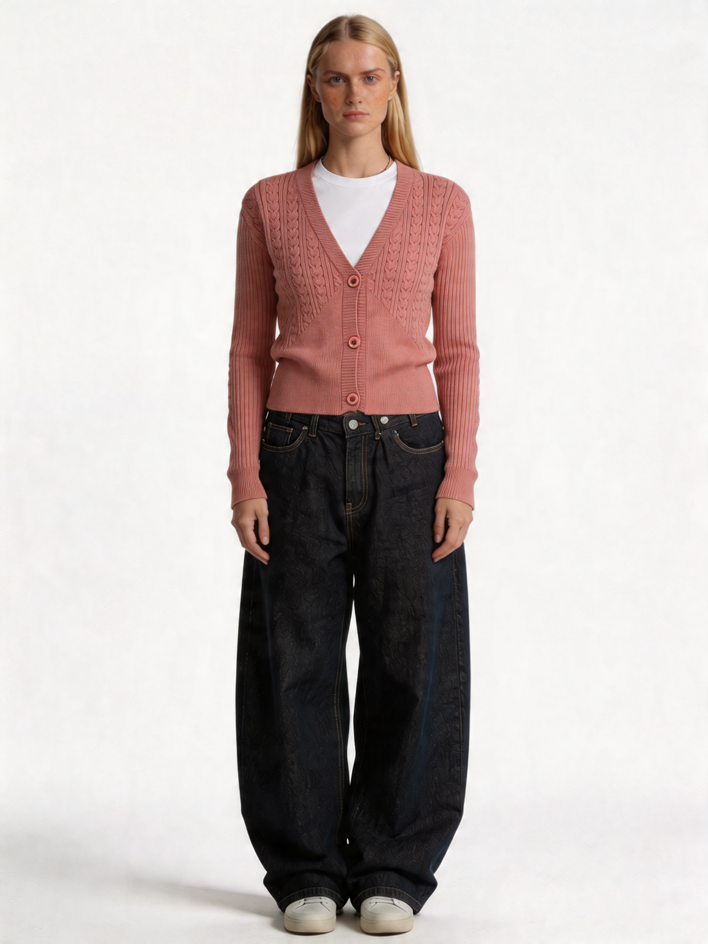 Cable Knit Cardigan Cotton Slim Fit - kamzi