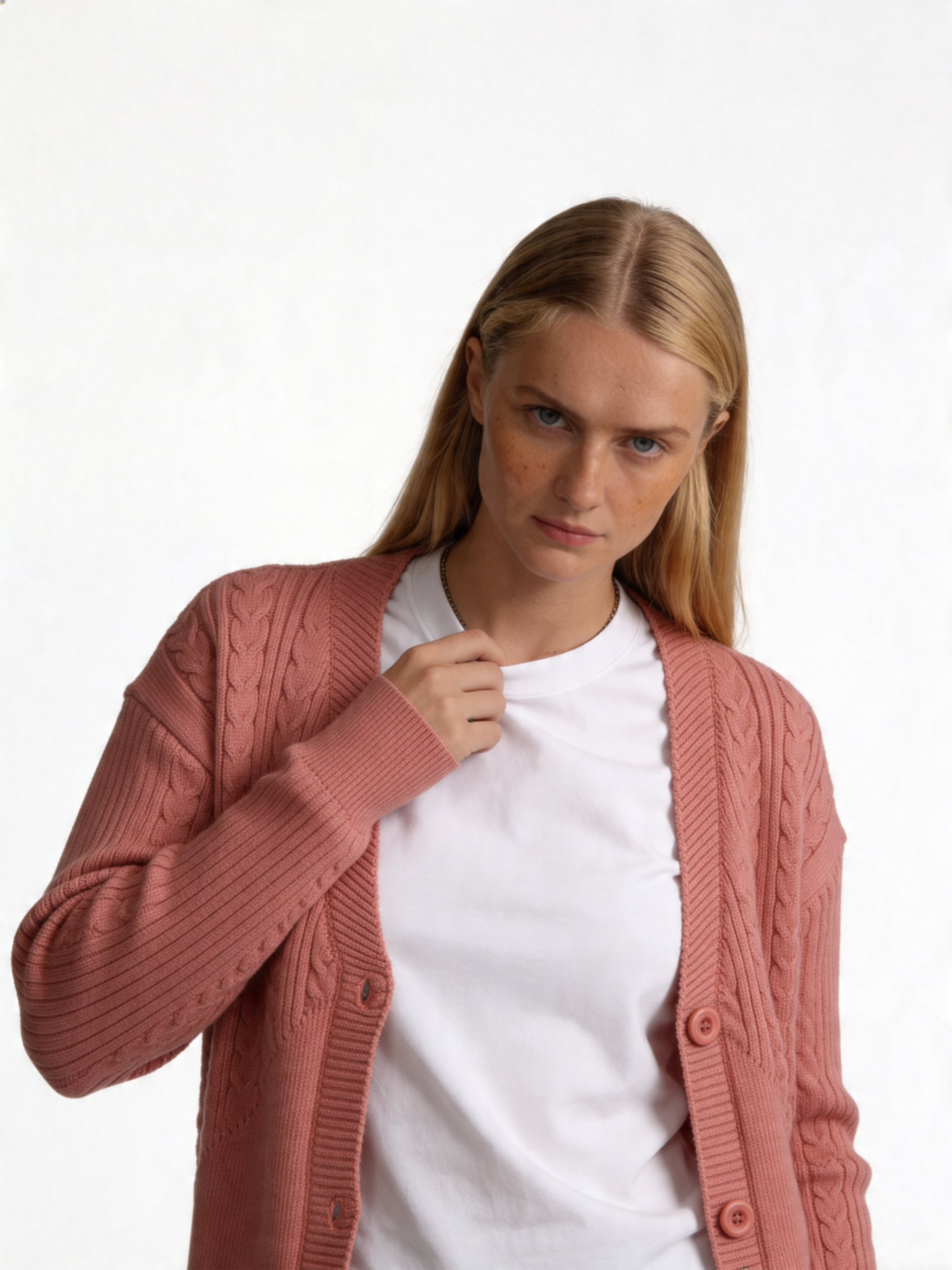 Cable Knit Cardigan Cotton Slim Fit - kamzi