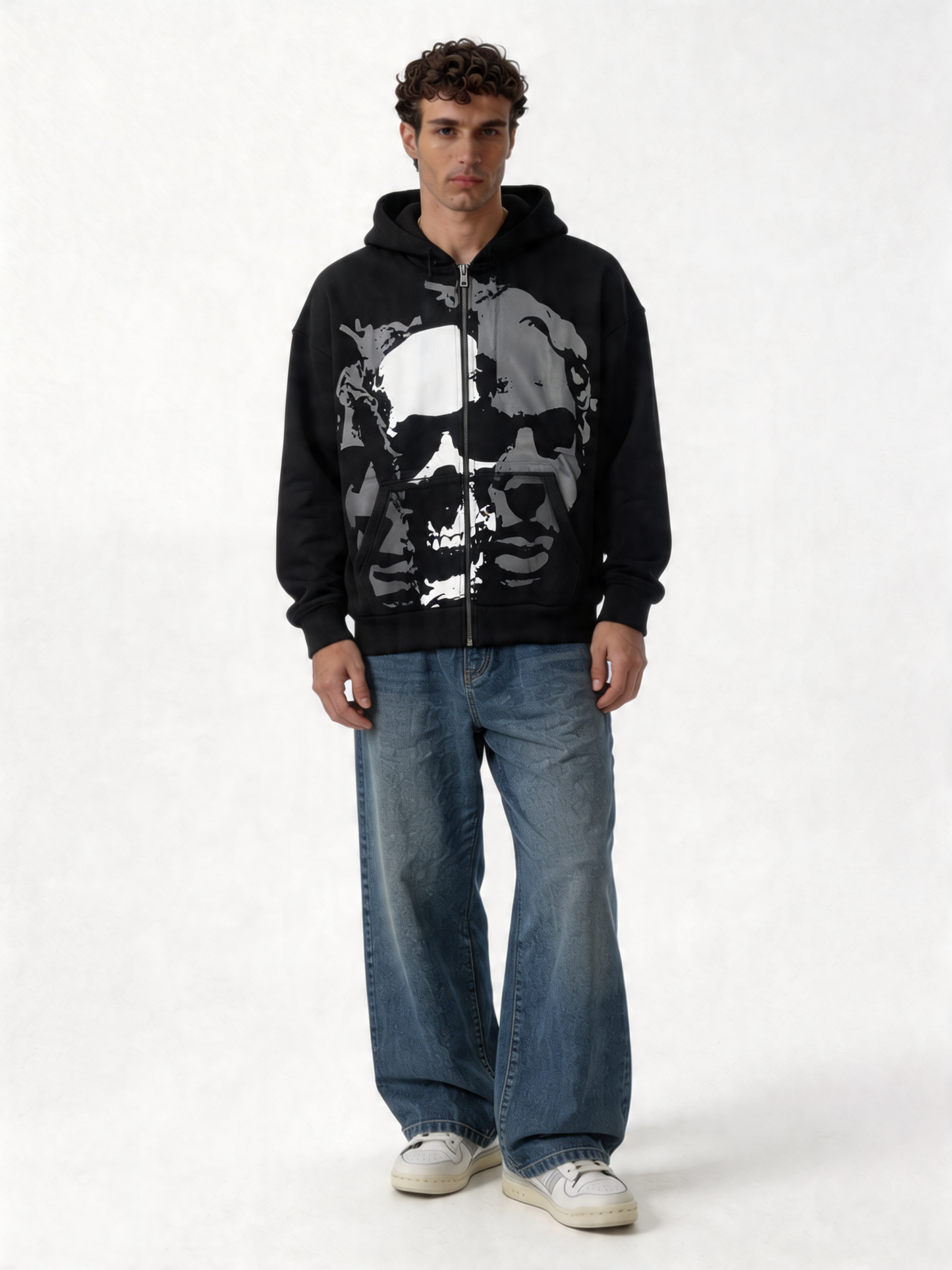 Graphic Zip Hoodie Cotton Oversized Fit - kracked