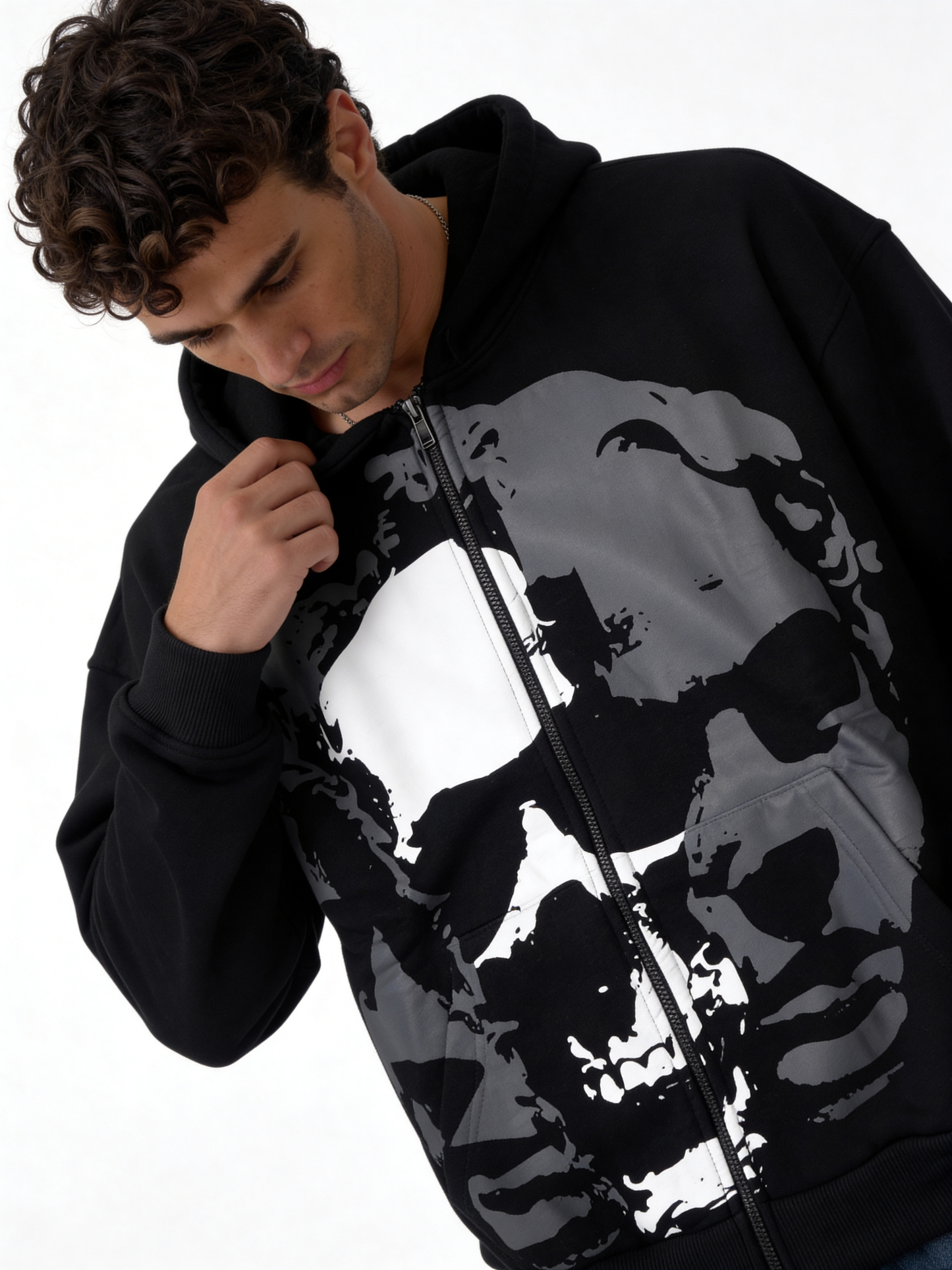 Graphic Zip Hoodie Cotton Oversized Fit - kracked