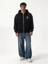 Logo Graphic Zip Hoodie Cotton Blend Oversized Fit - locco