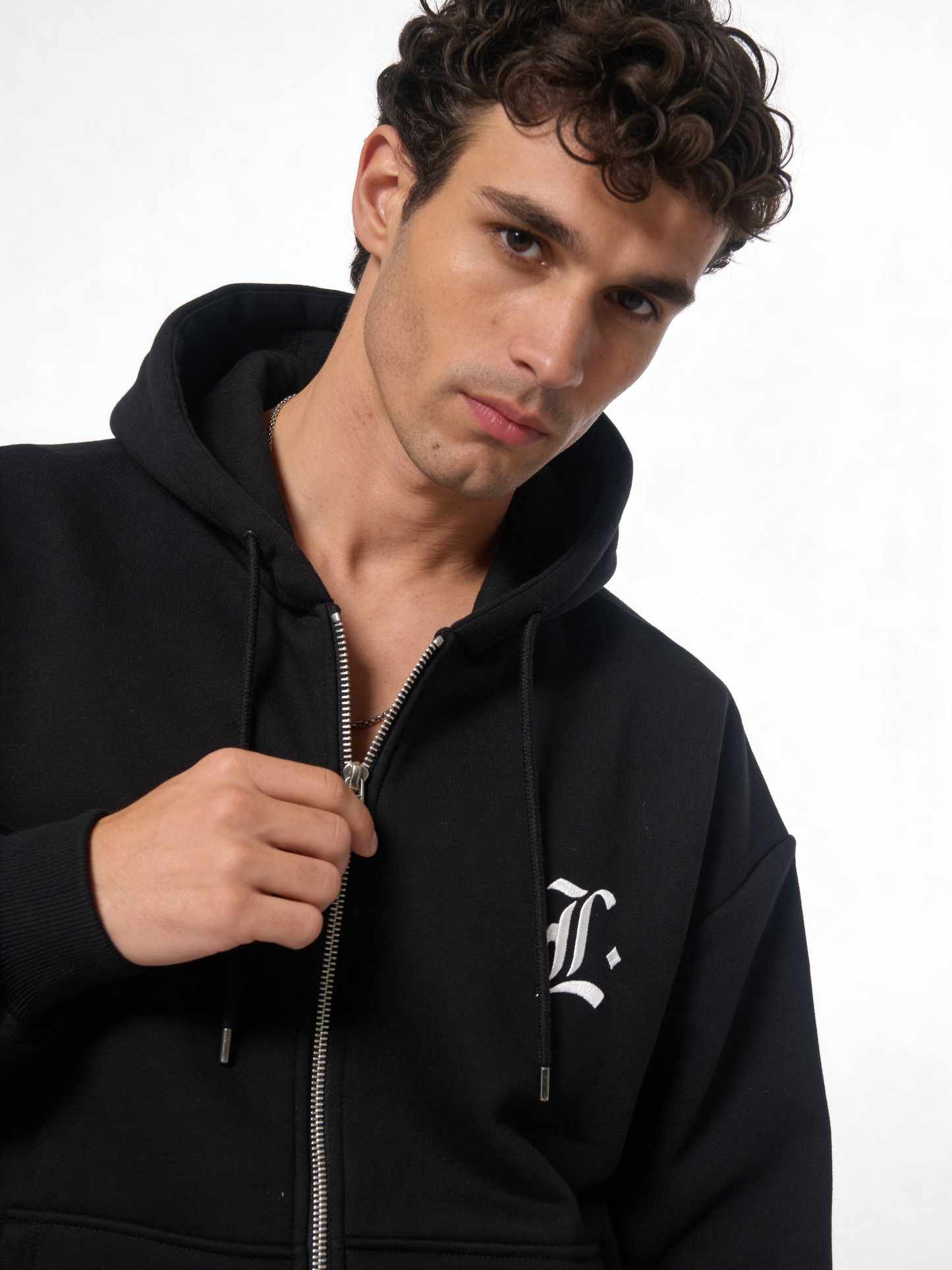 Logo Graphic Zip Hoodie Cotton Blend Oversized Fit - locco