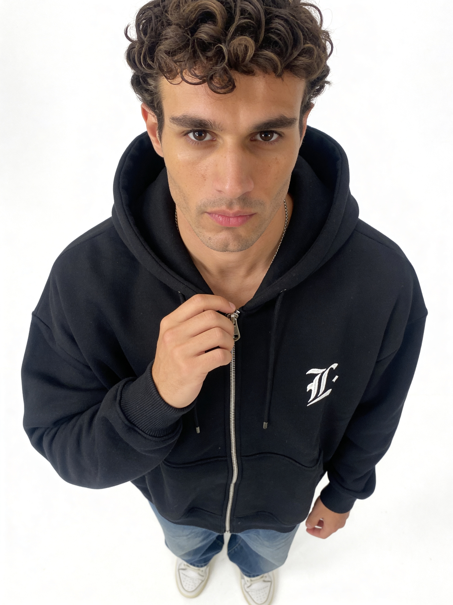 Logo Graphic Zip Hoodie Cotton Blend Oversized Fit - locco