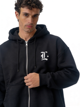 Logo Graphic Zip Hoodie Cotton Blend Oversized Fit - locco