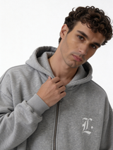 Logo Graphic Zip Hoodie Cotton Blend Oversized Fit - locco