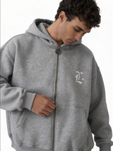 Logo Graphic Zip Hoodie Cotton Blend Oversized Fit - locco