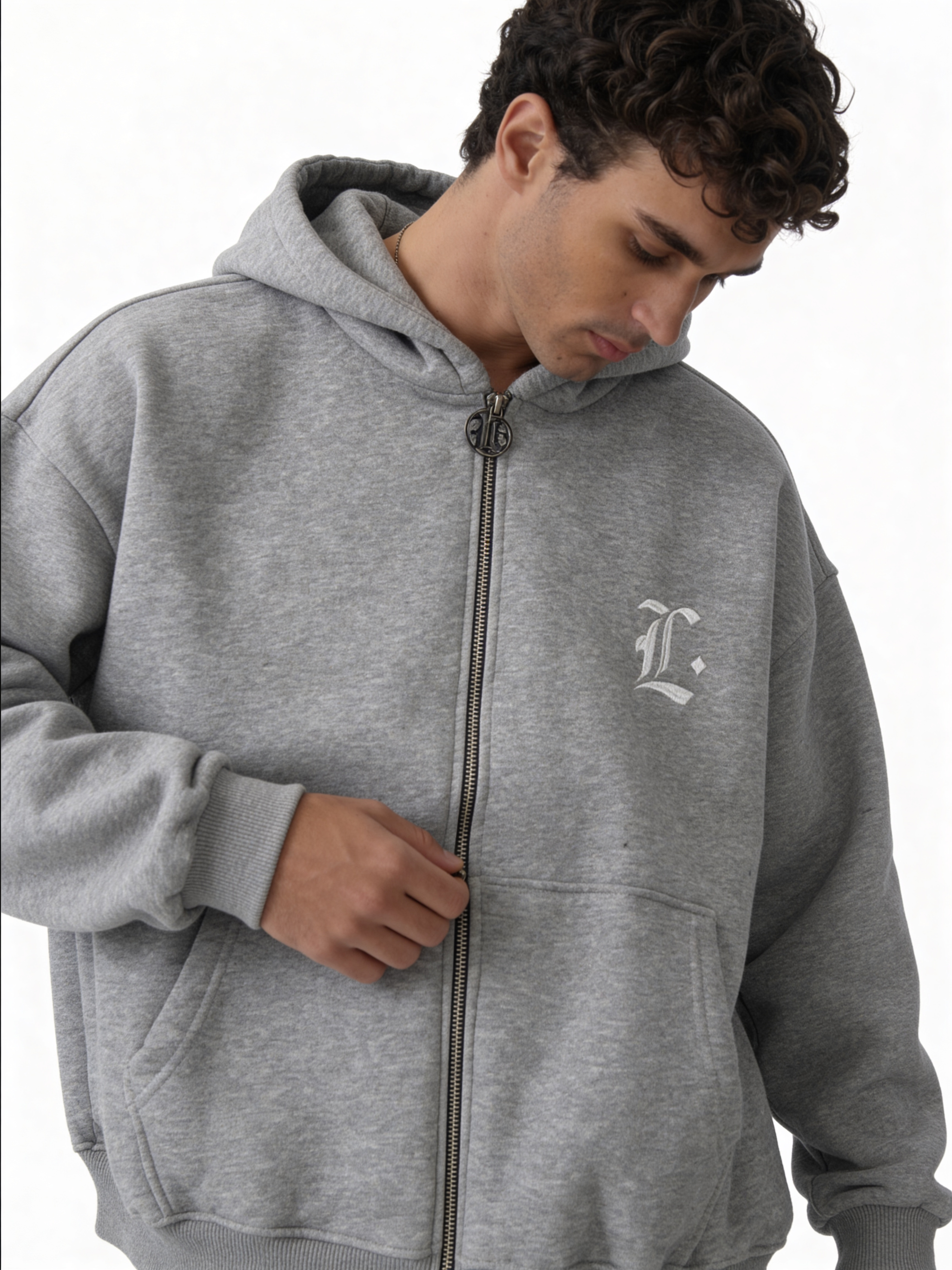 Logo Graphic Zip Hoodie Cotton Blend Oversized Fit - locco