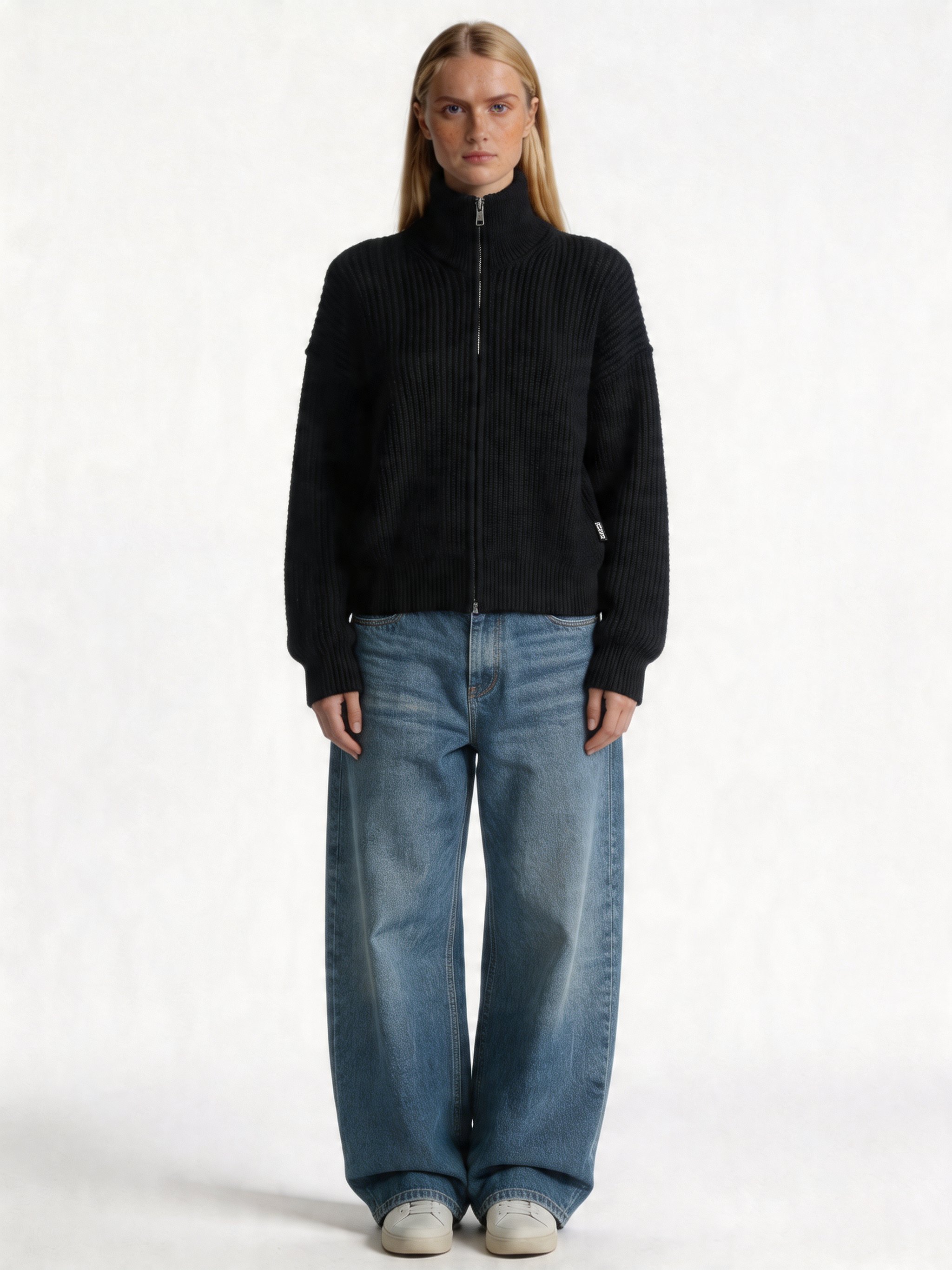 Ribbed Zip Sweater Knit Relaxed Fit - Zedzee