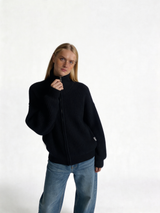 Ribbed Zip Sweater Knit Relaxed Fit - Zedzee