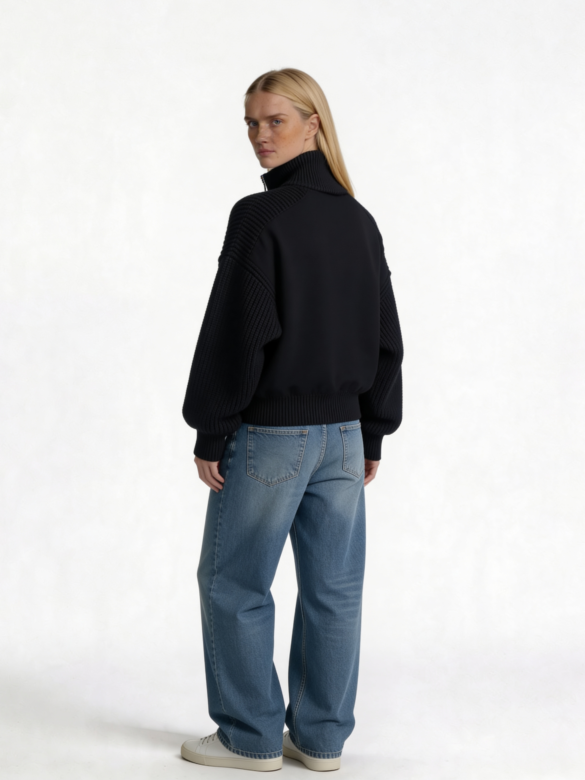 Ribbed Zip Sweater Knit Relaxed Fit - Zedzee