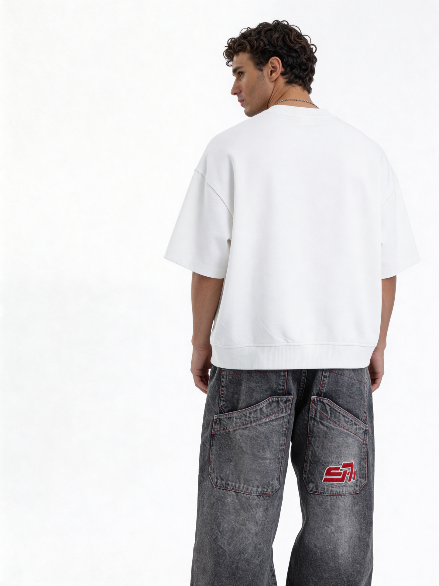 Relaxed Denim Cargo Pants with Patch Detail - seven