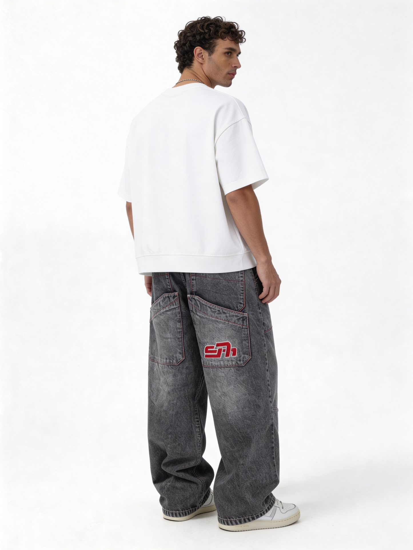 Relaxed Denim Cargo Pants with Patch Detail - seven