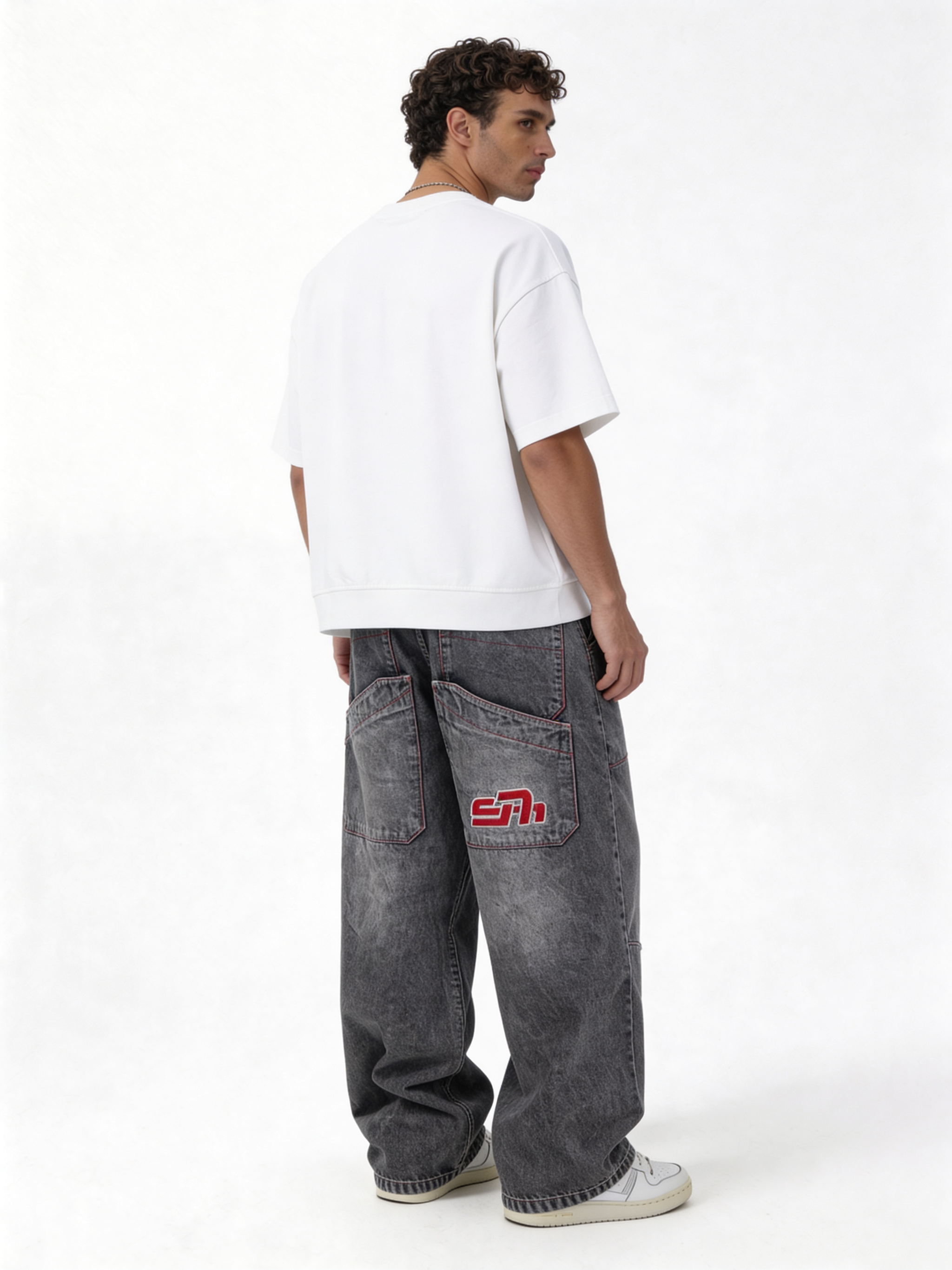 Relaxed Denim Cargo Pants with Patch Detail - seven