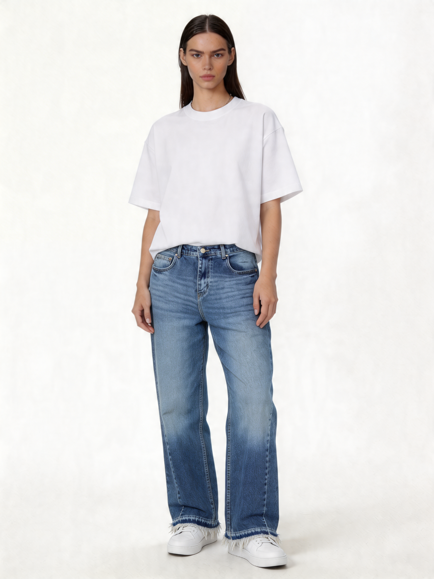 Raw Edge Jeans Denim Straight Leg Fit - seven