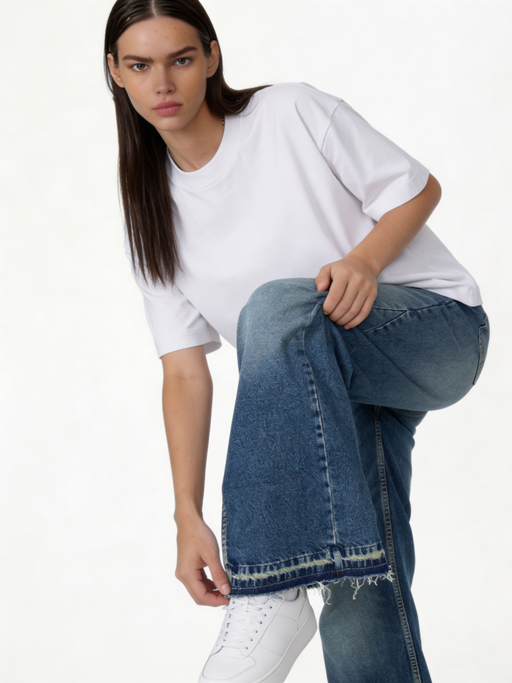 Raw Edge Jeans Denim Straight Leg Fit - seven
