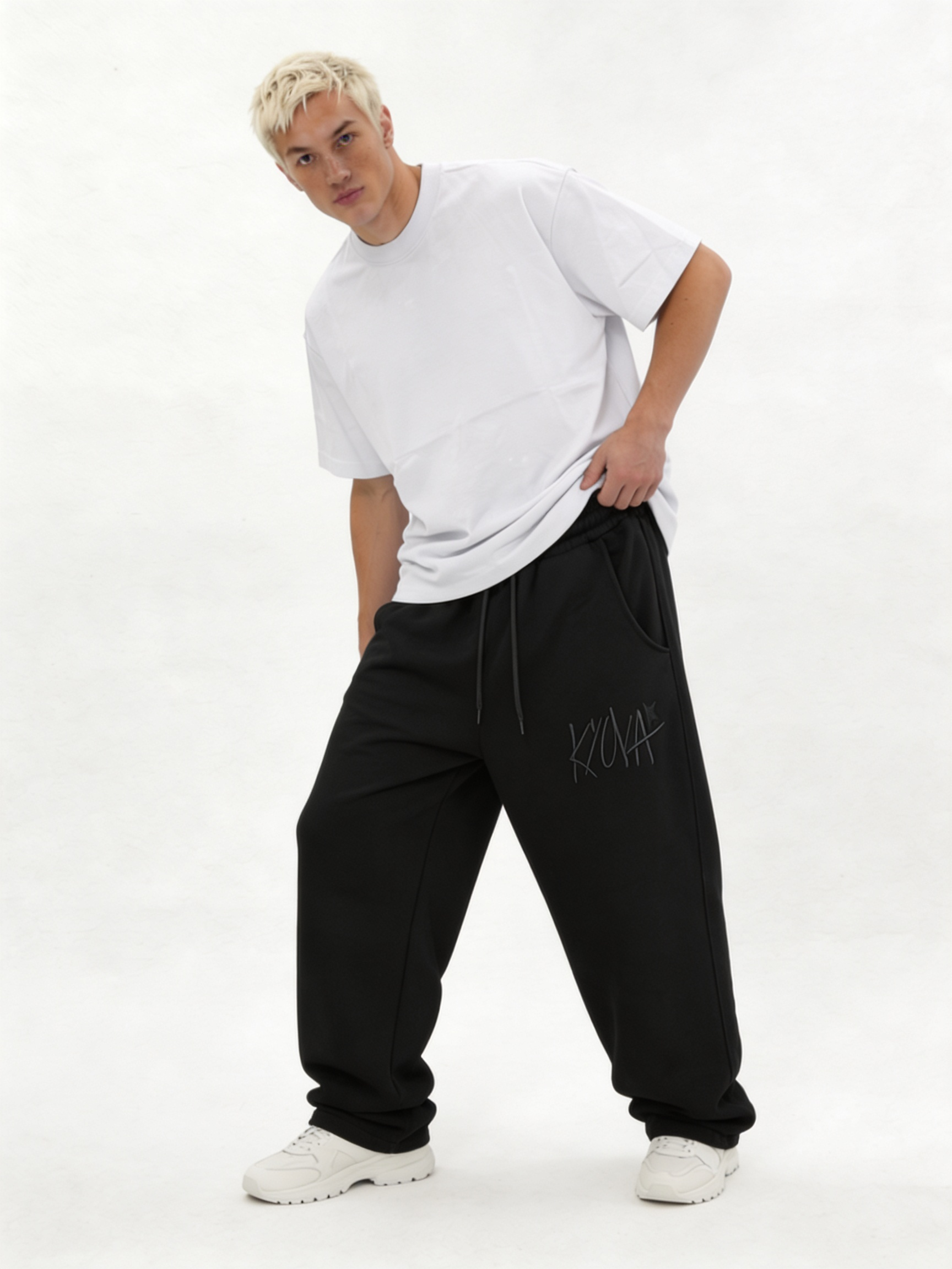 Logo Graphic Sweatpants Cotton Blend Baggy Fit - kyova