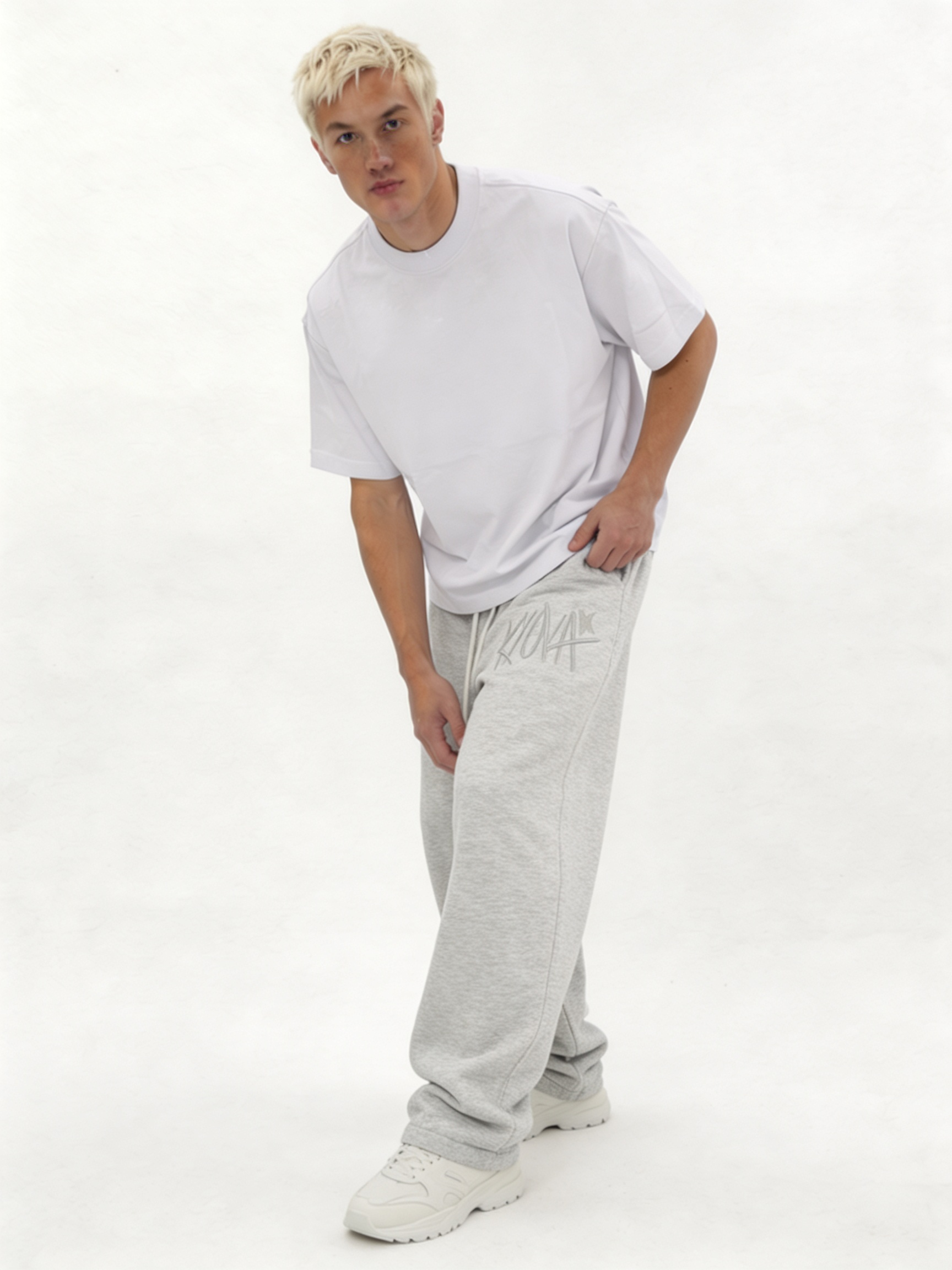 Logo Graphic Sweatpants Cotton Blend Baggy Fit - kyova