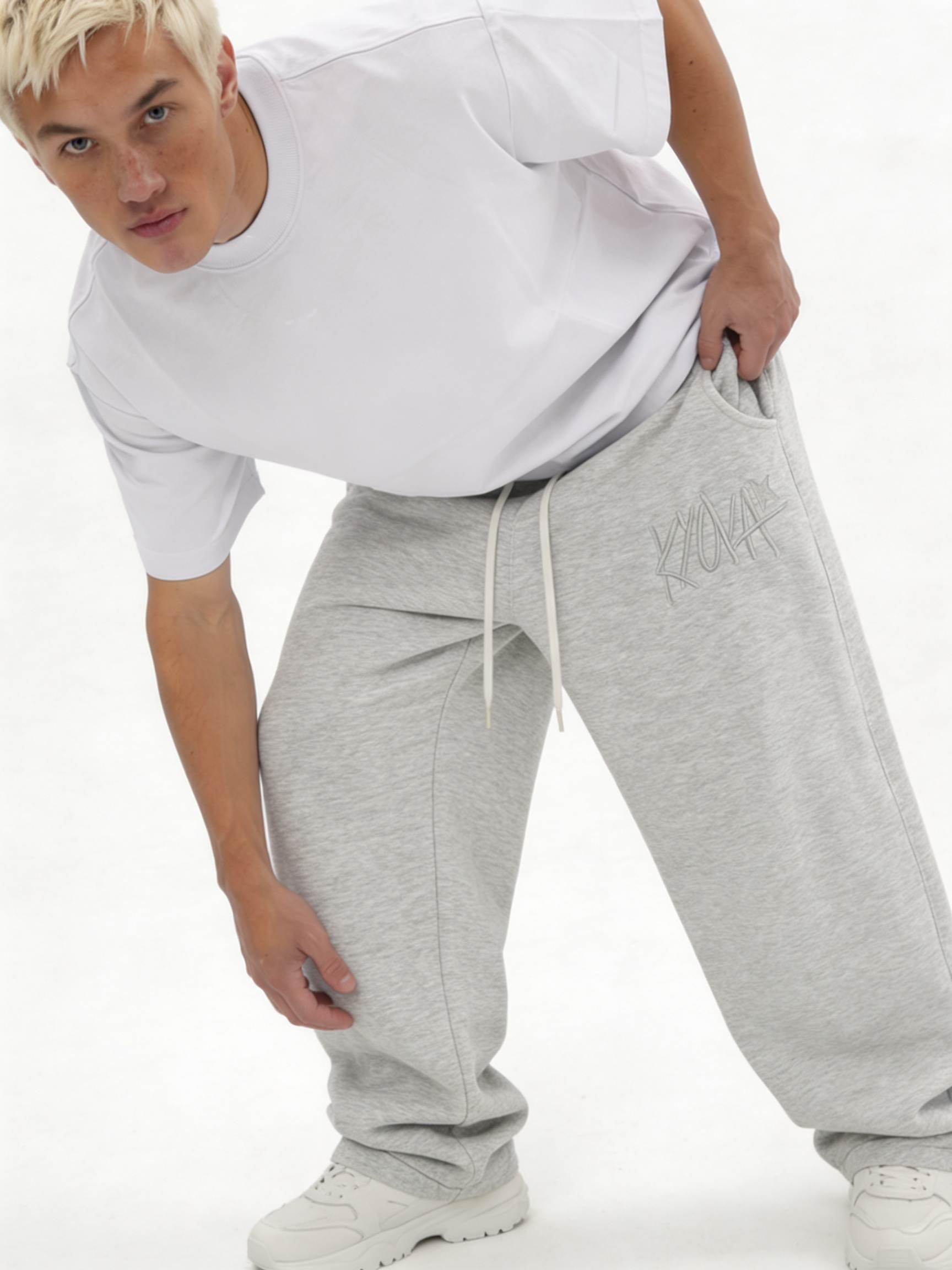 Logo Graphic Sweatpants Cotton Blend Baggy Fit - kyova