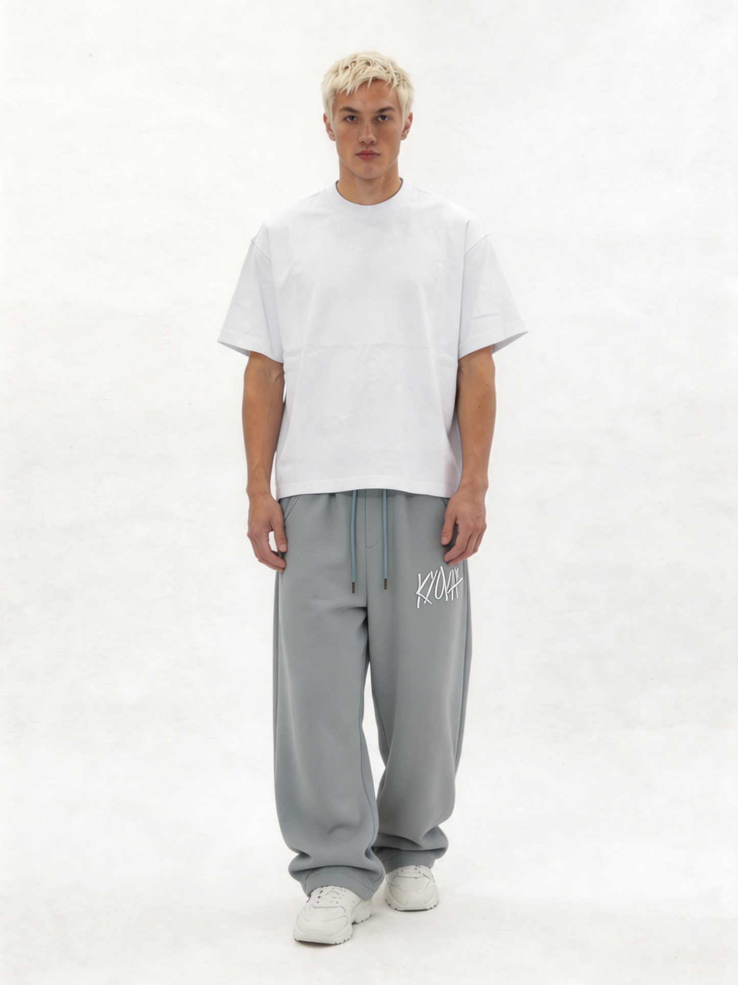 Logo Graphic Sweatpants Cotton Blend Baggy Fit - kyova